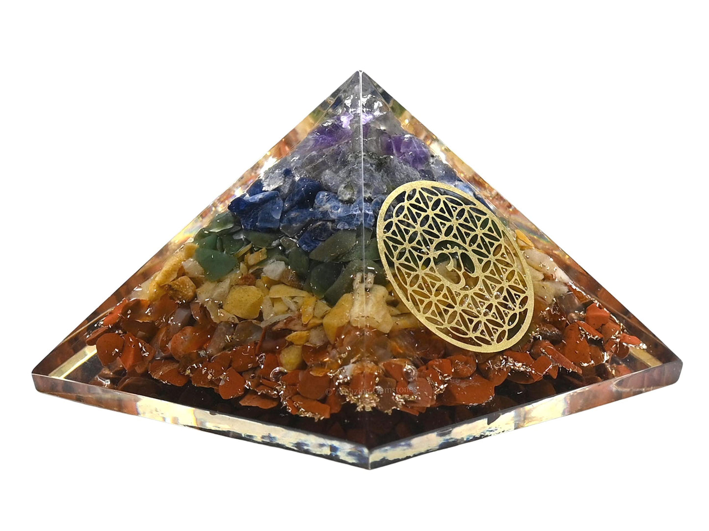 Amazing Gemstone Large Orgone Pyramid | Natural Chakra Pyramid Crystal | OM Flower of Life Orgonite Pyramid | Organ Pyramids Positive Energy Healing