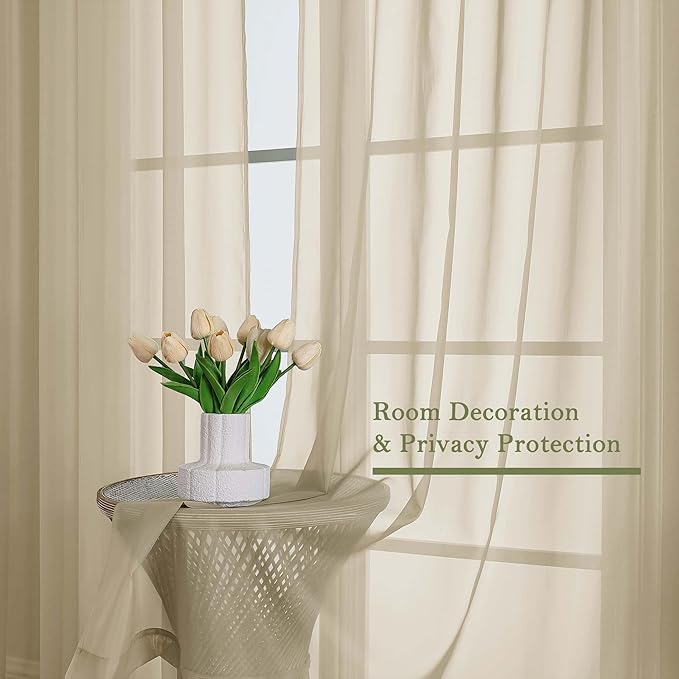 Lecloud Taupe Sheer Curtains 90 Inches Long 2 Panels Set, Living Room Curtains for Bedroom Decor Dual Rod Pocket, Farmhouse Airy Light Filtering Solid Dining Room Drapes, Each Panel 59" W x 90" L