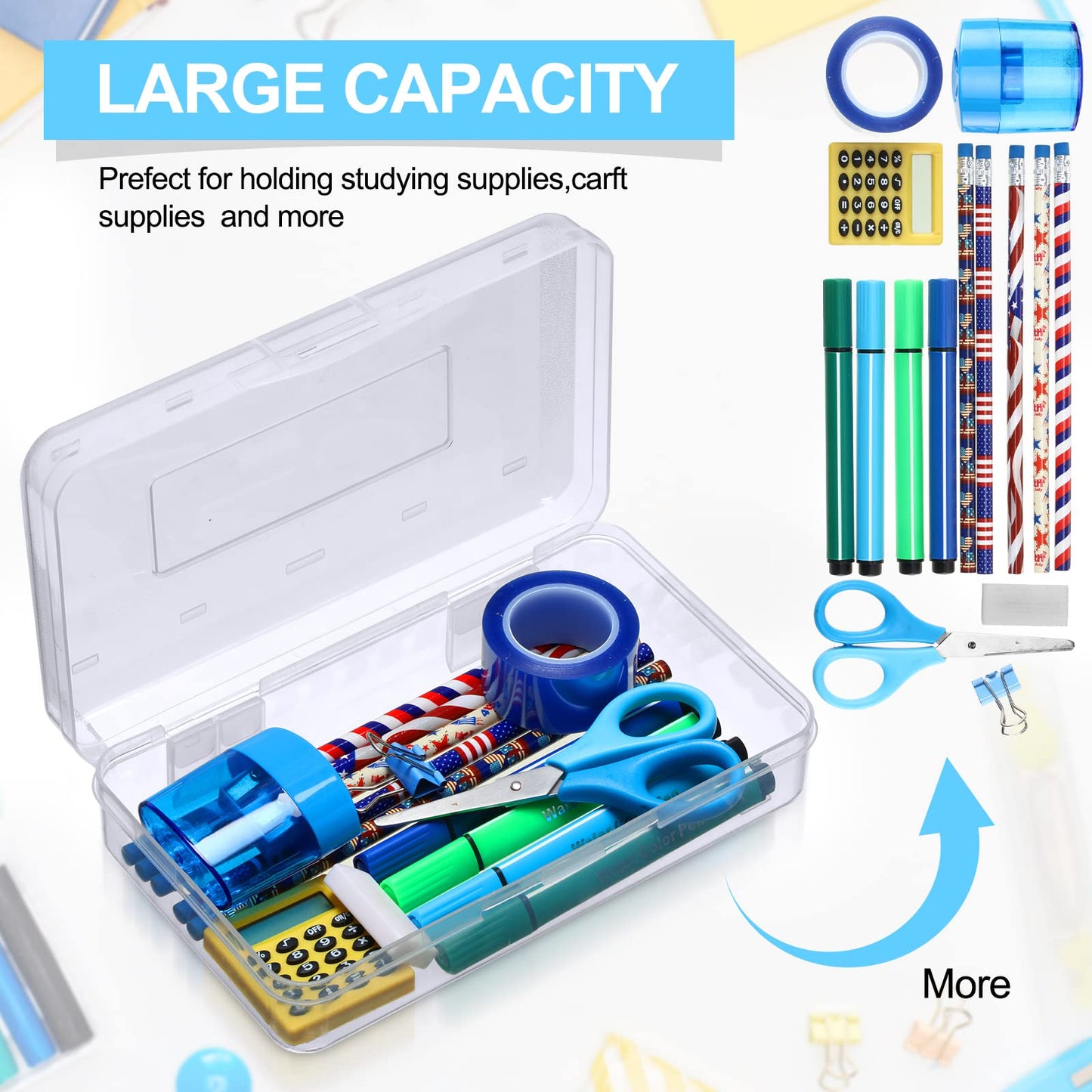 Fainne 24 Pack Pencil Boxes for School Clear Plastic Pencil Case Large Plastic Crayon Box Bulk Stackable Classroom Stationery Organizer School Supplies(Transparent)