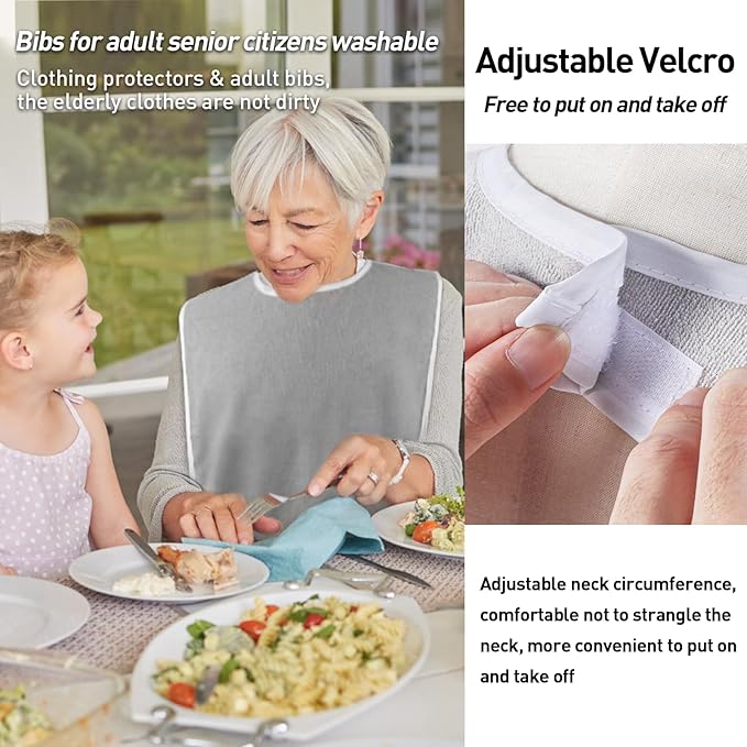 Pozico Adult Bibs for Eating Women/Men/elderly Washable,Waterproof, Clothing Protectors & Adult Bibs with Debris Trap