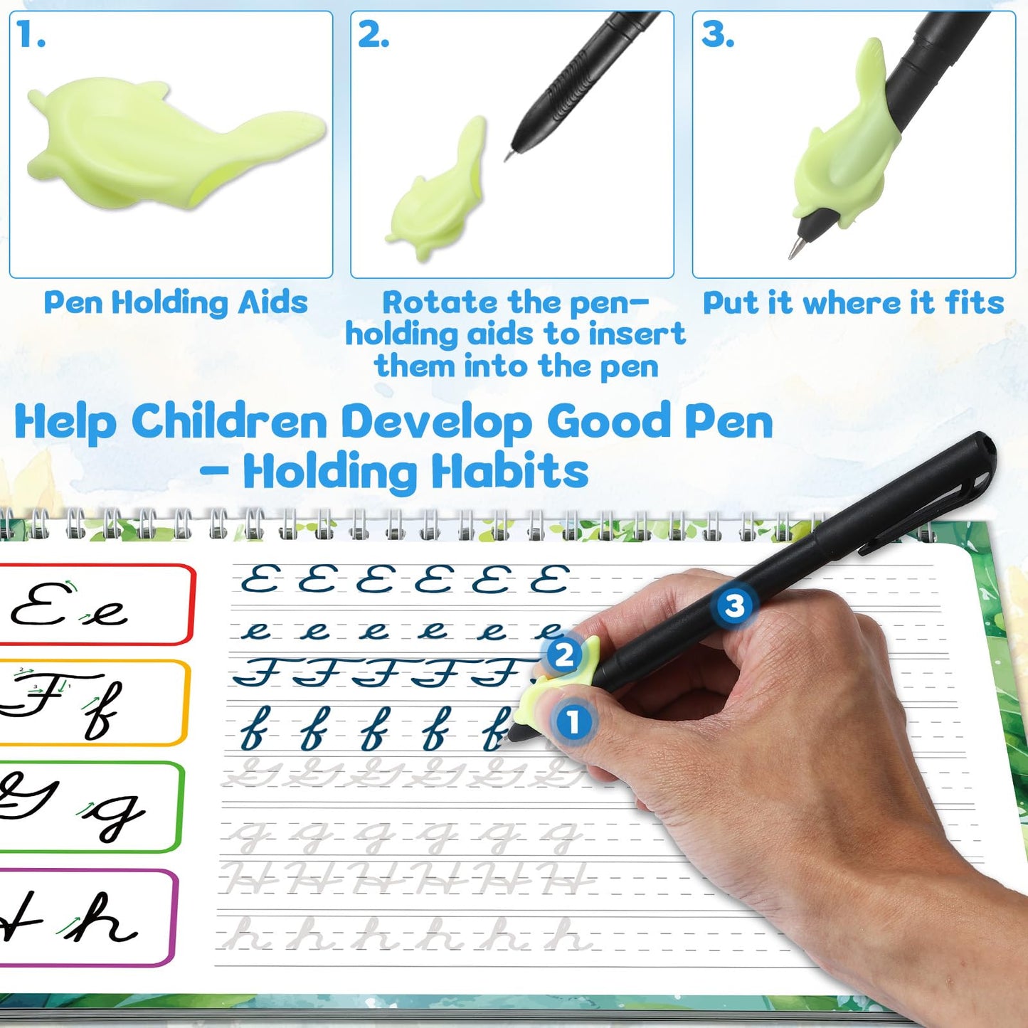 chiazllta 8 Pack Grooved Cursive Handwriting Workbook with Disappearing Ink Pens Magic Grooved Cursive Reusable Handwriting Practice Books Copybooks for Kids Beginners Learning Activities Supplies