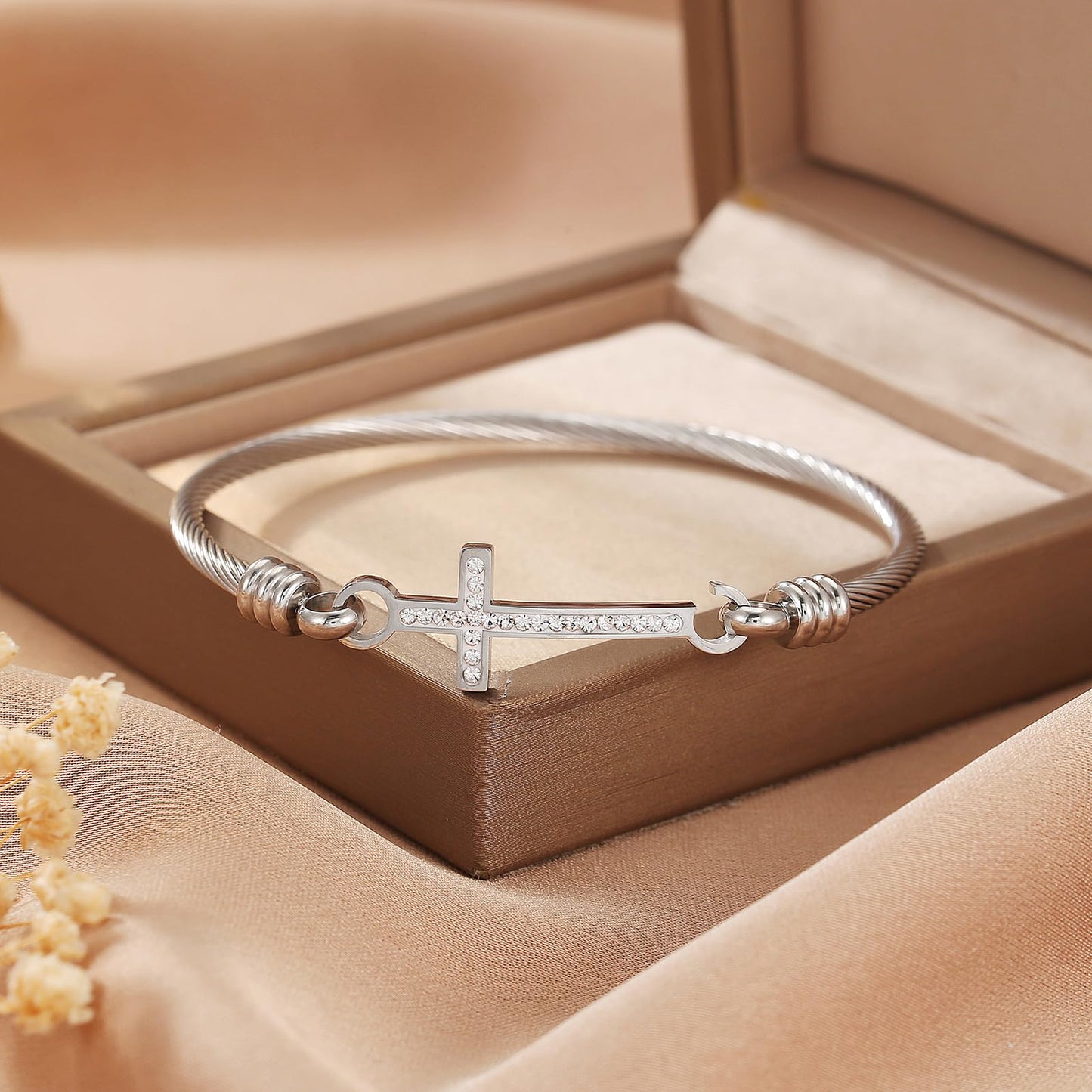 DS Religious Gift for Her Christian Cross Bracelet Bible Verse God is Within Her She Will Not Fall Inspirational Bracelets For Women Stainless Steel Jewelry Gift To Daughter Best Friend (Cross bracelet-Silver 8)
