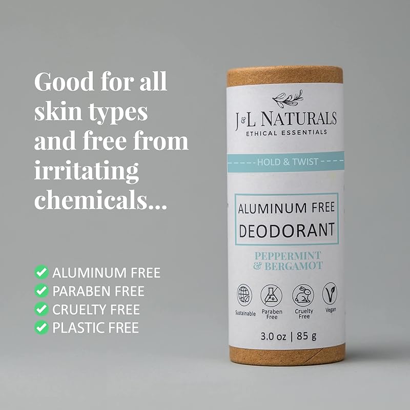 J&L Naturals Aluminum Free Deodorant for Men & Women | 100% Natural Ingredients With Coconut Oil, Shea Butter, & Essential Oils | Sustainable, Eco-Friendly (Peppermint & Bergamot, 3.0 Oz (Pack of 4))