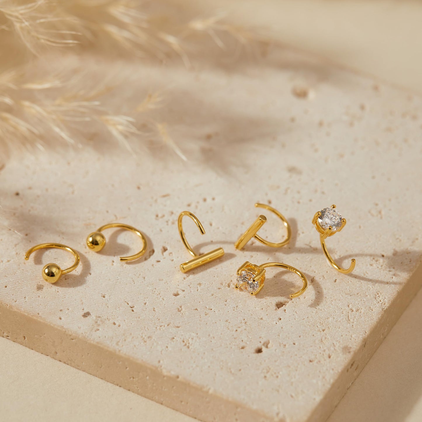 3 Pairs 18K Gold Plated 925 Sterling Silver Half Hoop Earrings Set Small Huggie Hug Hoops Open Huggie Hoops Earrings for Women