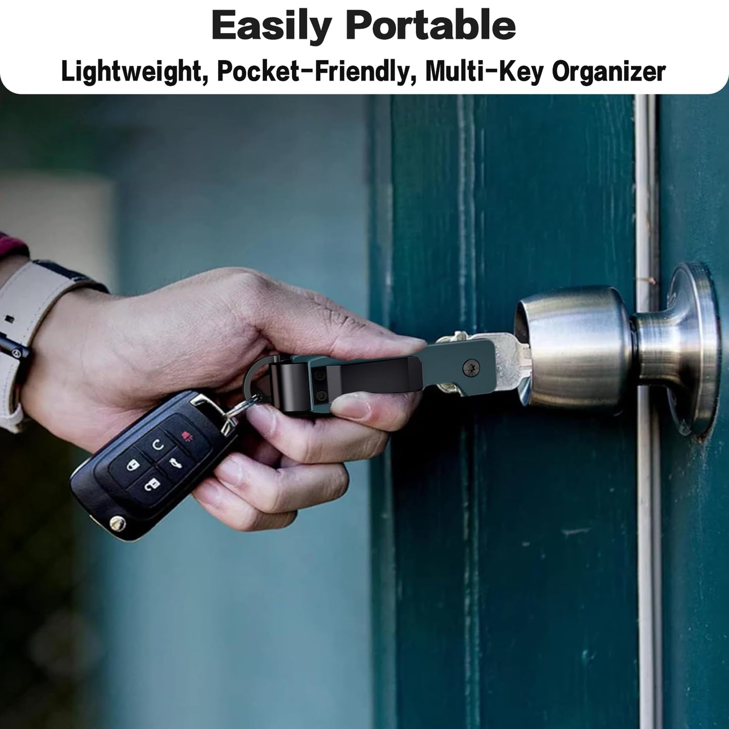 Evcing Key Organizer, Compact Key Holder for Keychain, Metal Minimalist Pocket Key Chain, Secures 1-5 Keys (Navy Blue)