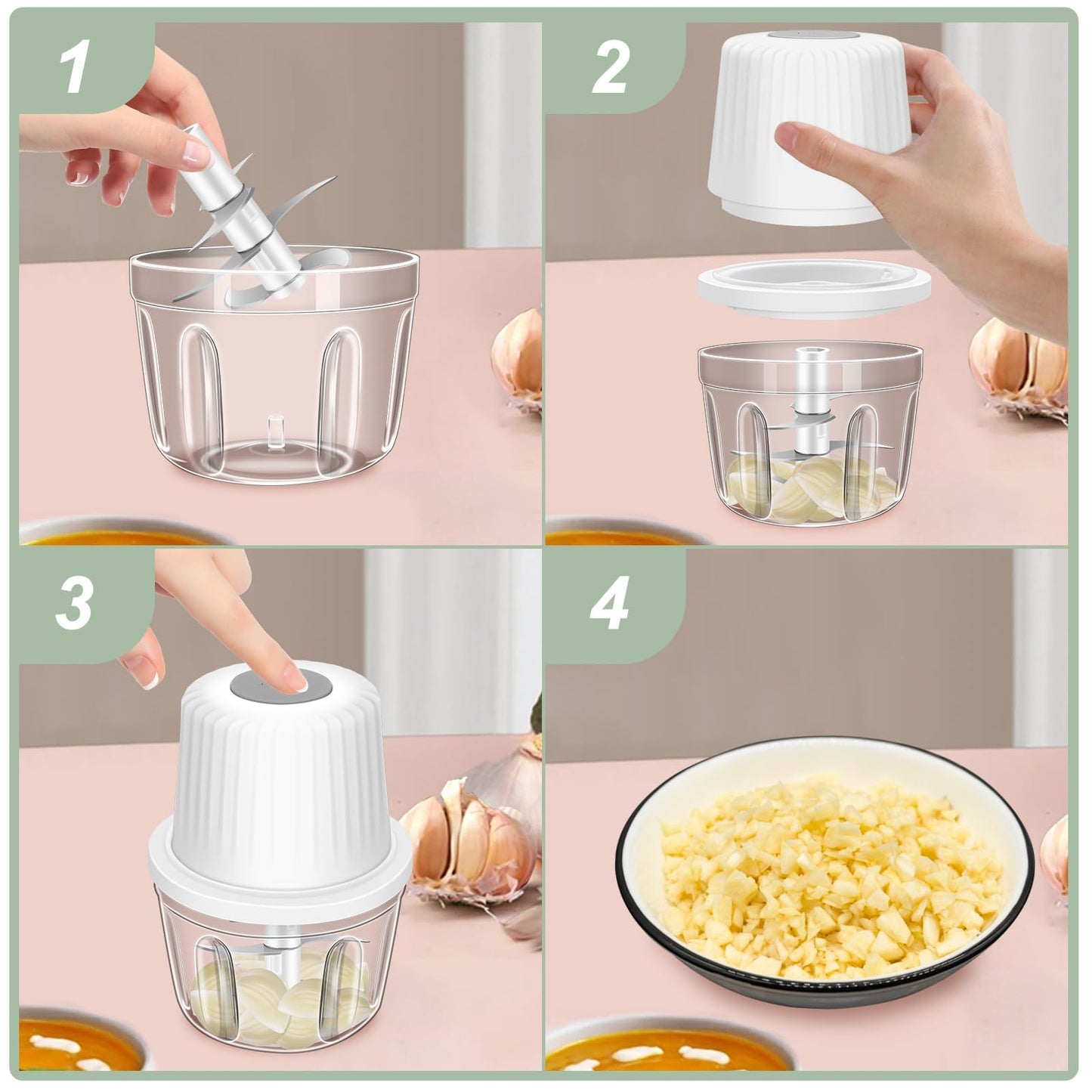 400ML Electric Garlic Chopper, 6 Blades Garlic Grinder Mini Vegetable Chopper, USB Portable Veggie Chopper, Onion Mincer, Food Processor for Ginger, Chili, Fruit, Meat