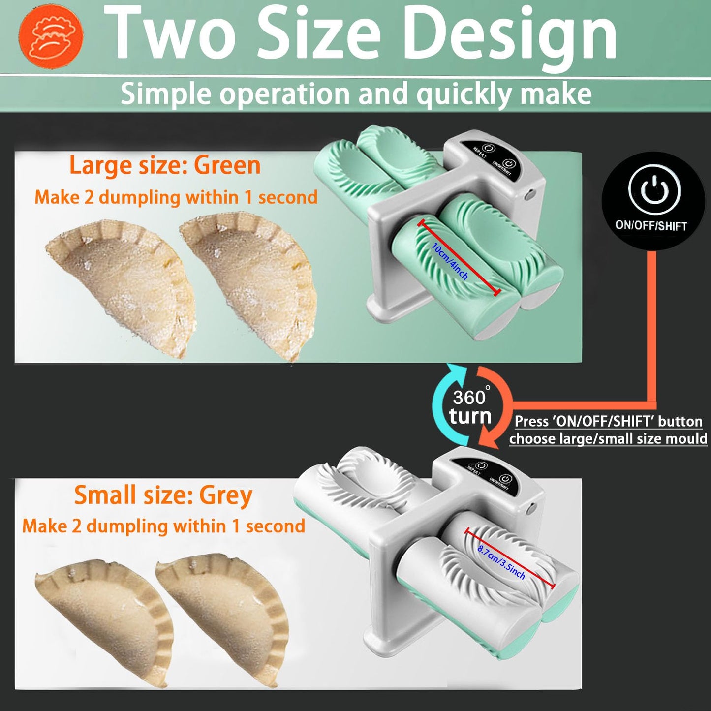 Electric Dumpling Maker Two Sizes Double Head Automatic Electric Dumpling Maker Machine Mould Household Quick Rechargeable Dumpling Maker Kit with Silicone Baking Mat,Dough Cutters,Spoon Brush