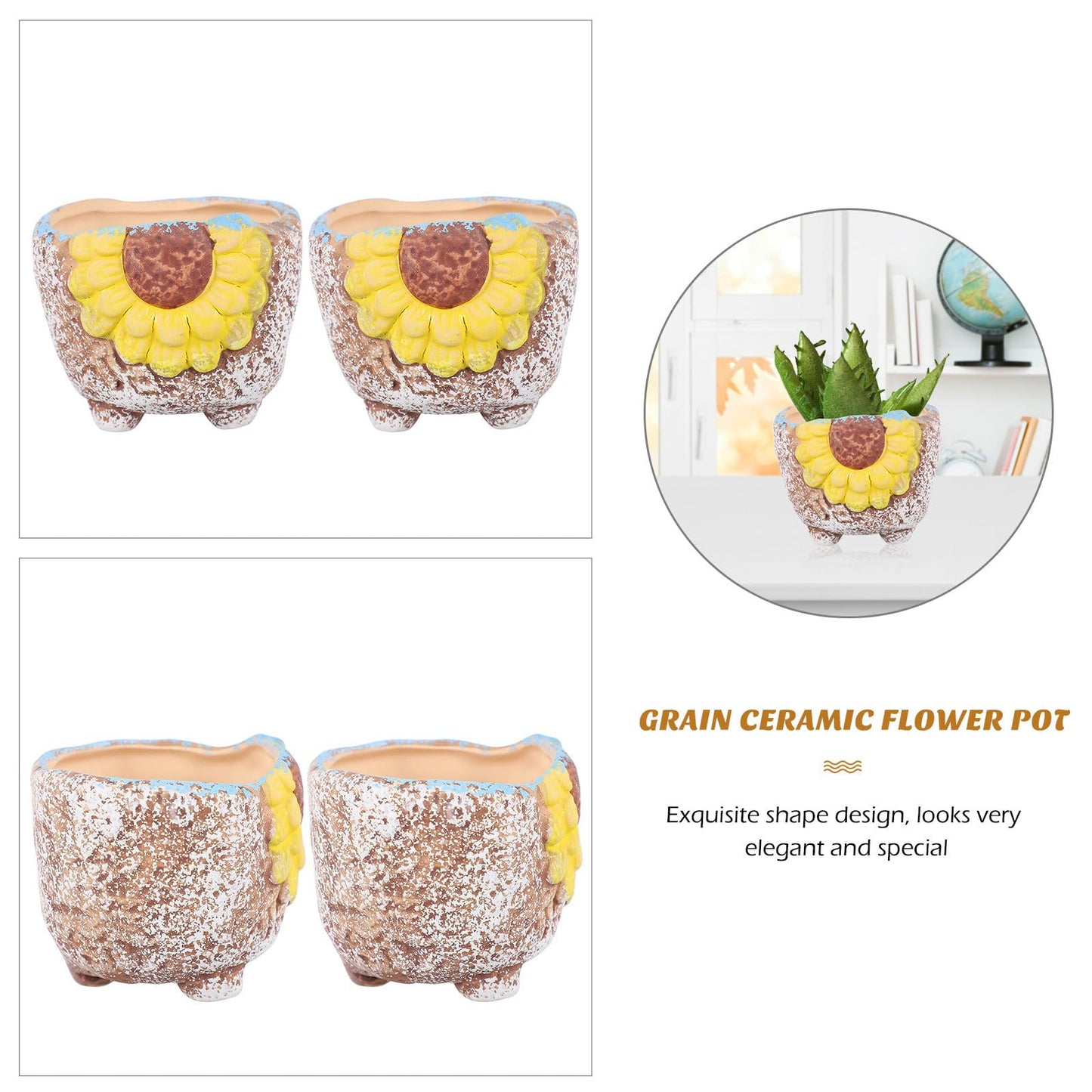 Toddmomy Hand Painted Ceramic Succulent Flower Pot Set, 2pcs Small Bonsai Cactus Planters for Indoor Desktop Garden Decoration