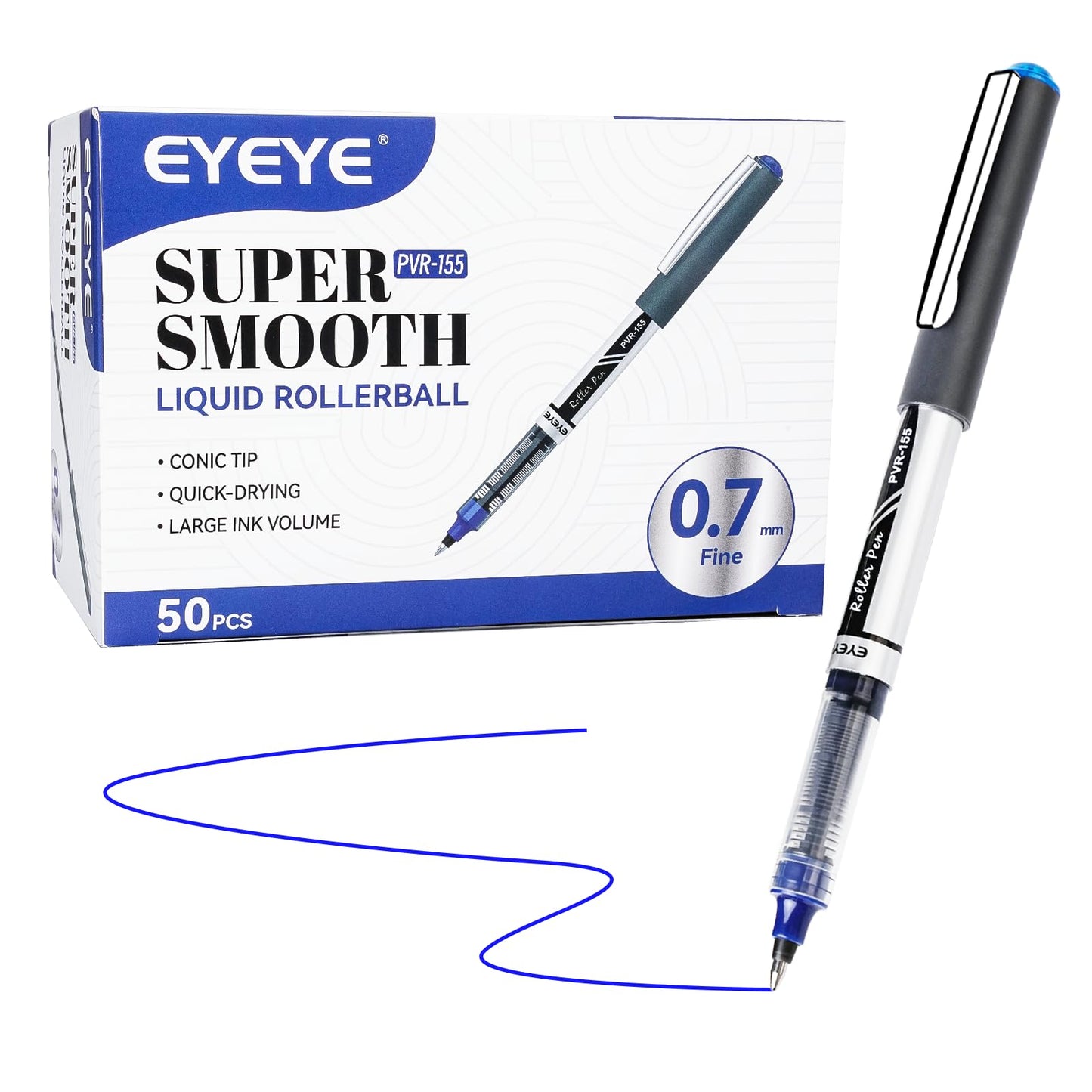 EYEYE 0.7mm Liquid Ink Blue Pens Roller Ball, 50 Pack Rollerball Pen Medium Point Quick Dry, Blue Ink Pens Fine Point Smooth Writing Pens for Journaling, Note Taking, Office and School Supplies