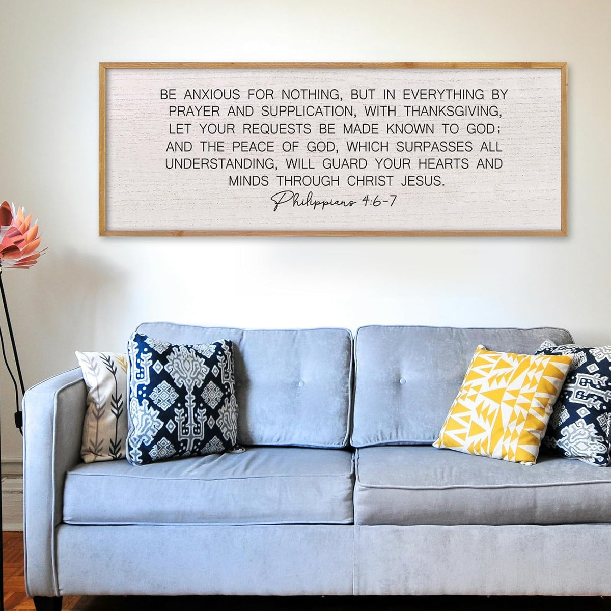 LuZhiQiang Be Anxious for Nothing Wall Decor 40"×15" Philippians 4:6-7 Bible Verse Sign Large Christian Scripture Wood Framed Hanging Decor (Wood)