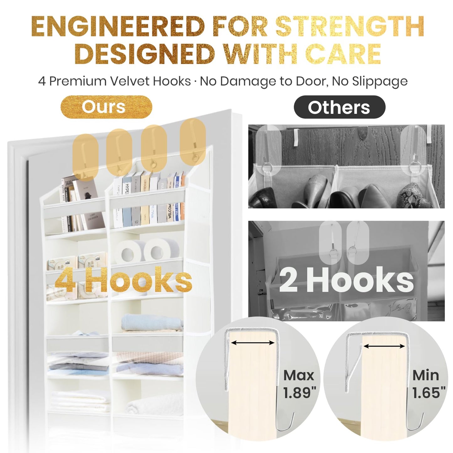 HOMELUX THEORY UPGRADED 6 Tiers Over The Door Organizer Hanging - 100D EXTRA THICK & 50lbs HUGE CAPACITY, 12 Side Mesh Pockets Over The Door Shoe Organizer, Hanging Closet Organizer (Light Gray, XL)