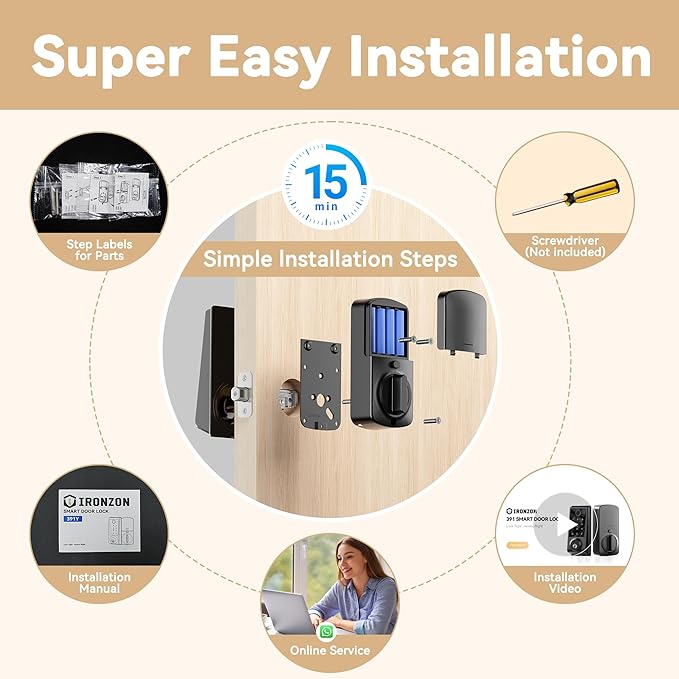 IRONZON Smart Door Lock, APP Control Deadbolt Lock with Gateway, Fingerprint Door Lock for Front Door, 5-in-1 Keyless Entry Door Lock, Touchscreen Keypad, 4 IC Cards, Auto Lock, Easy DIY Installation