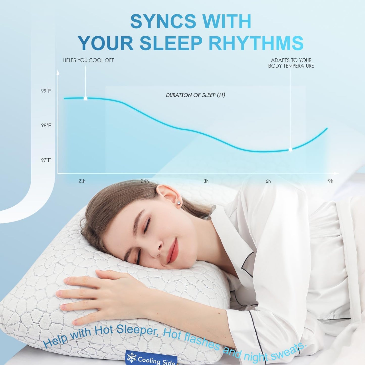 QUTOOL Cooling Pillow for Sleeping, CertiPUR-US Shredded Memory Foam Queen Pillows Set of 2, Cool Pillow for Hot Sleepers Adjustable Firm Pillow for Side, Back, Stomach Sleepers Soft Yet Support,White
