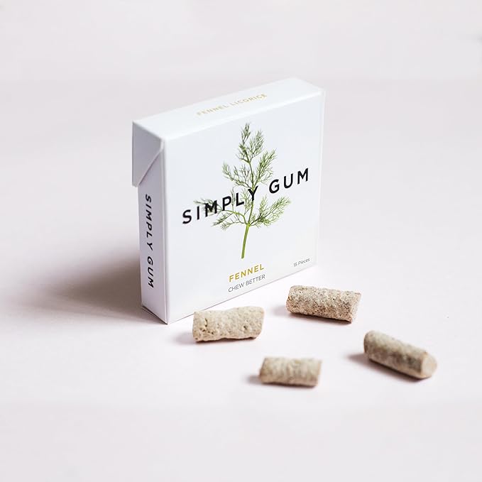 SIMPLY Gum Fennel, Plastic-Free Natural Chewing Gum, 12 Pack (180 Pieces) | Vegan, Kosher, Non GMO, Aspartame Free and Sorbitol Free