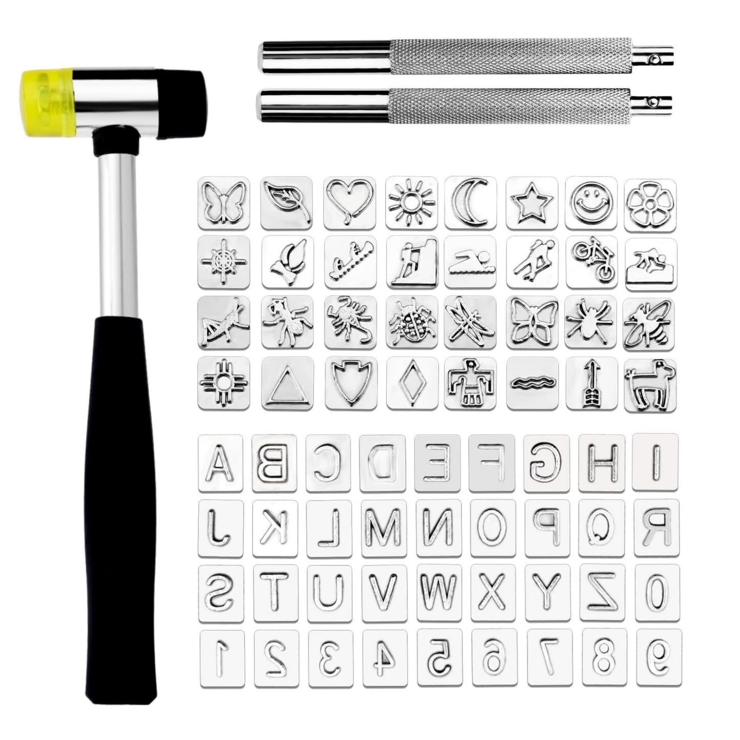 Leather Stamping Tools with Rubber Hammer, 71 PCS Leather Different Shape Saddle Making Stamp Punch Set Leather Carving Tools Leather Stamps Leather Punch Tools (71PC)