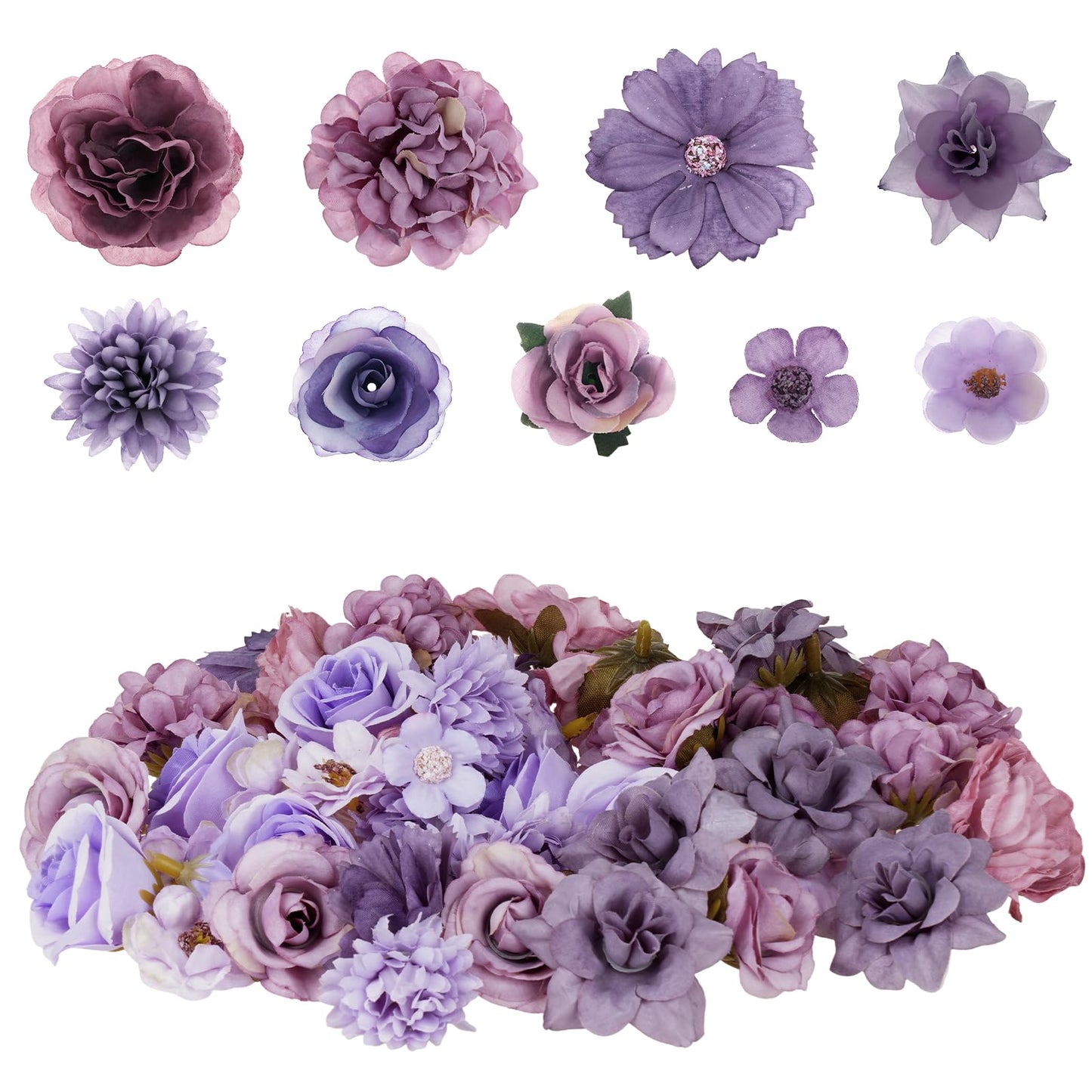 Faux Flowers Heads Small Decorative Flowers for Crafts Cake Wreath Garlands Wedding Table Home Decoration (54, purple)