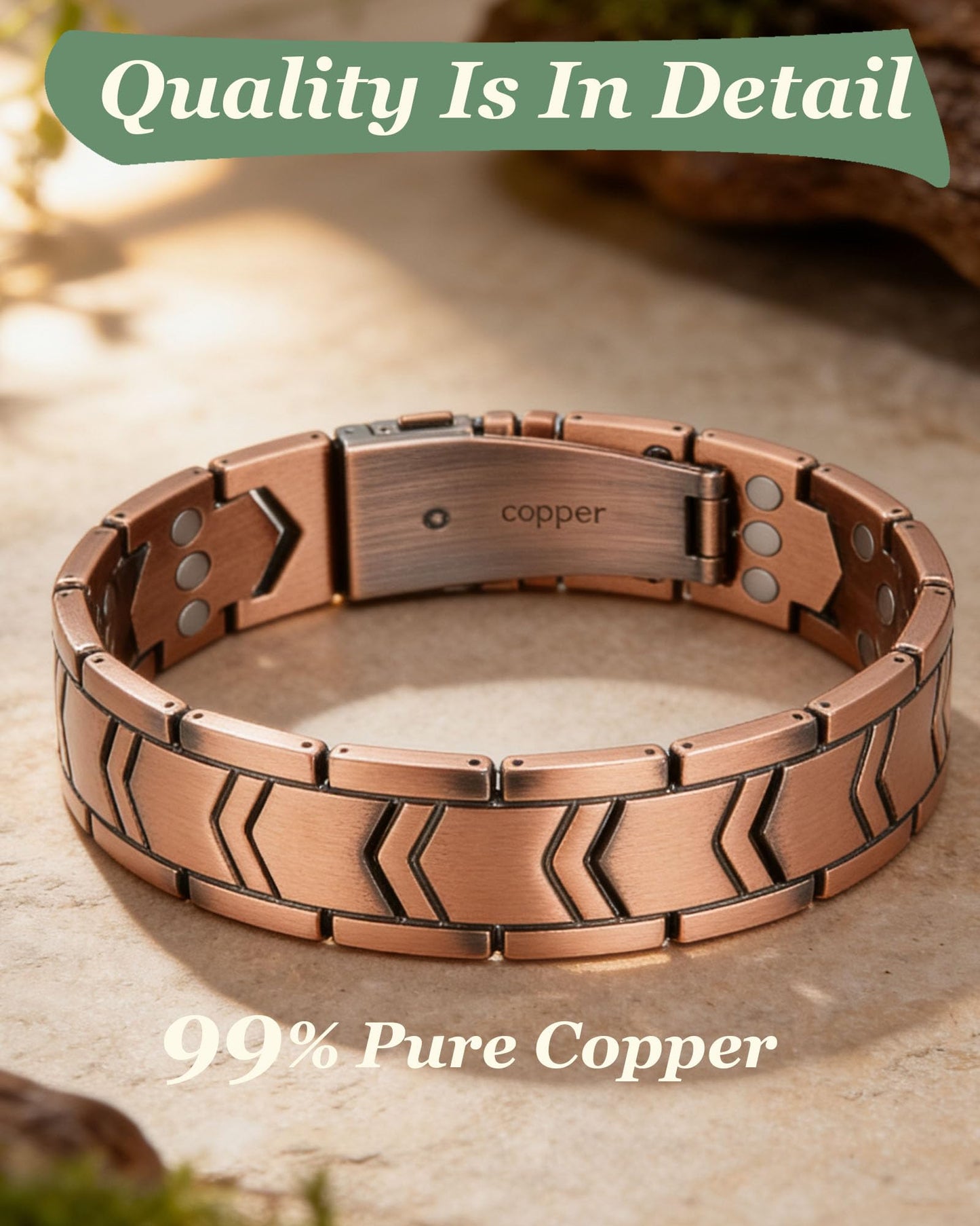 Krilicy 99% Pure Copper Bracelet for Men with 3X Ultra Strength Magnet Bracelet,Adjustable Length with Sizing Tool