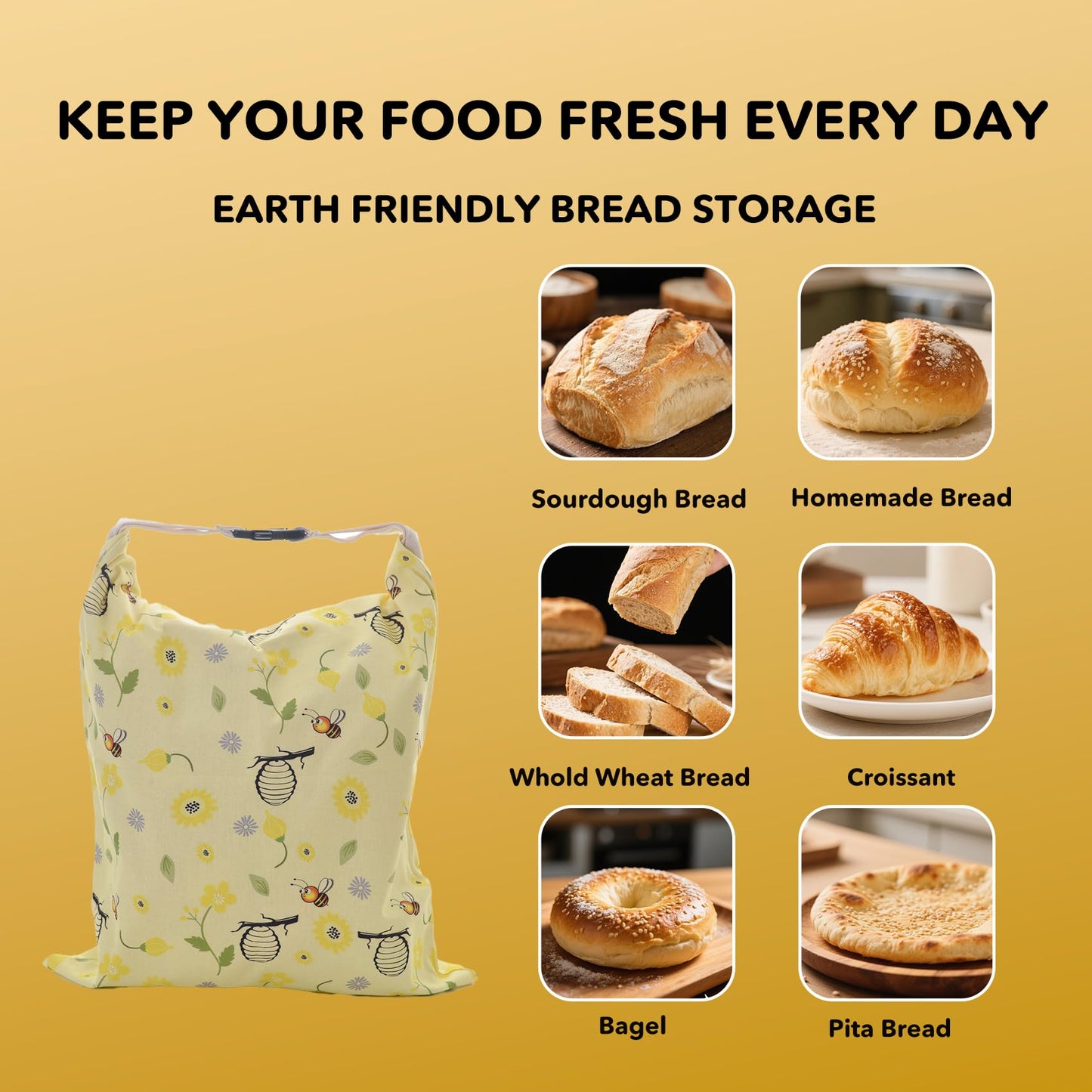 Cnkaite 2 Pack Reusable Beeswax Bread Bags for Homemade Sourdough Bread, 17"×13" XL Cotton Beeswax Bags Keep Bread Fresh Sourdough bag, Freezer Safe Storage Container Keep Loaf Fresh