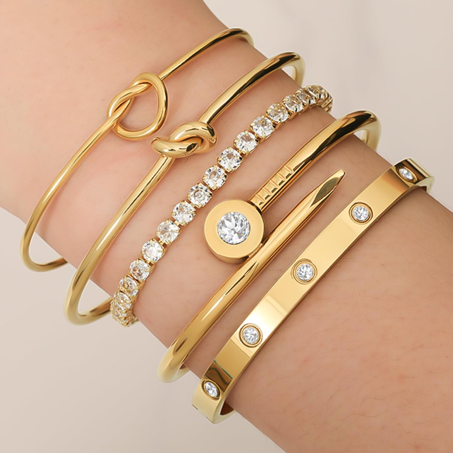 FAFUGA 18 K Gold Plated Love Bangle Bracelet Stack Cuff Jewelry for Women Jewelry Set for Women Gift with Box (style8)