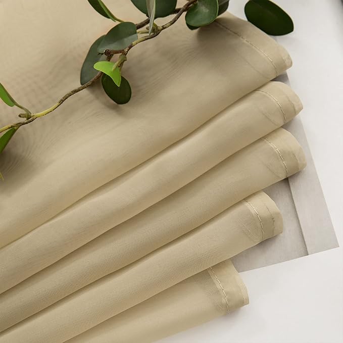 MIULEE Short Sheer Curtains 30 Inch Length for Kitchen Bathroom Cafe Half Window Treatment, Rod Pocket Tier Curtains 2 Panels, 29x30 Inches Long, Beige