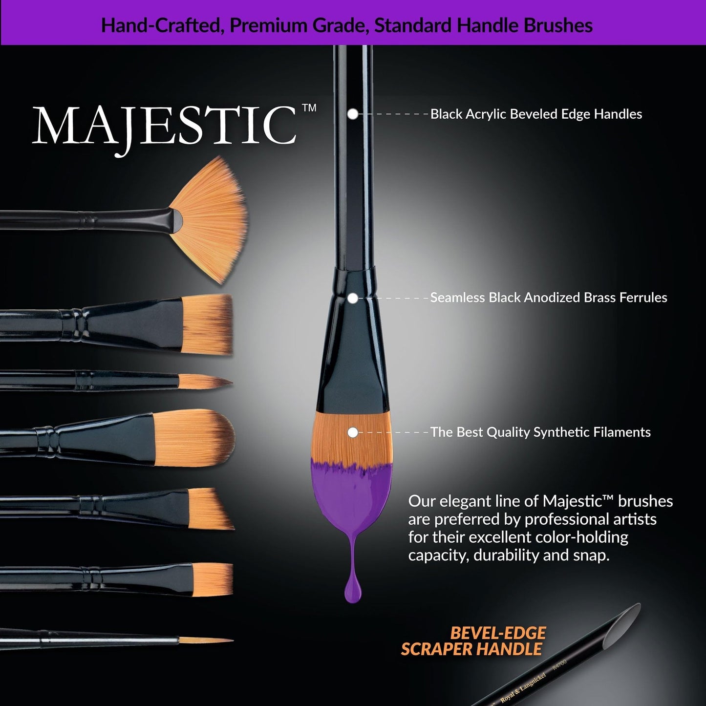 Royal & Langnickel Majestic Flat and Glaze Wash Artist Brush Set, 8-Piece