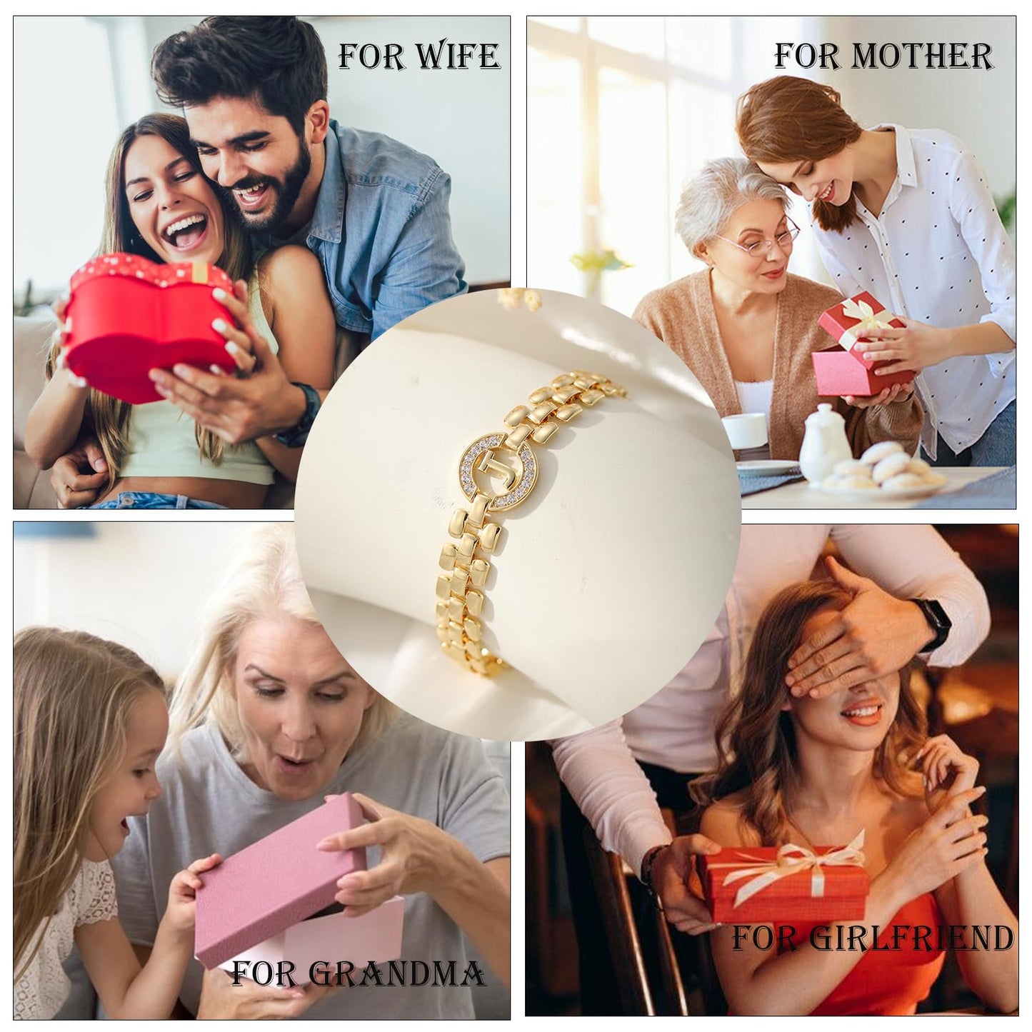 WEDDINEN Initial Bracelet - 14K Gold Plated Letter Bangle Wrist Charm Chain for Women