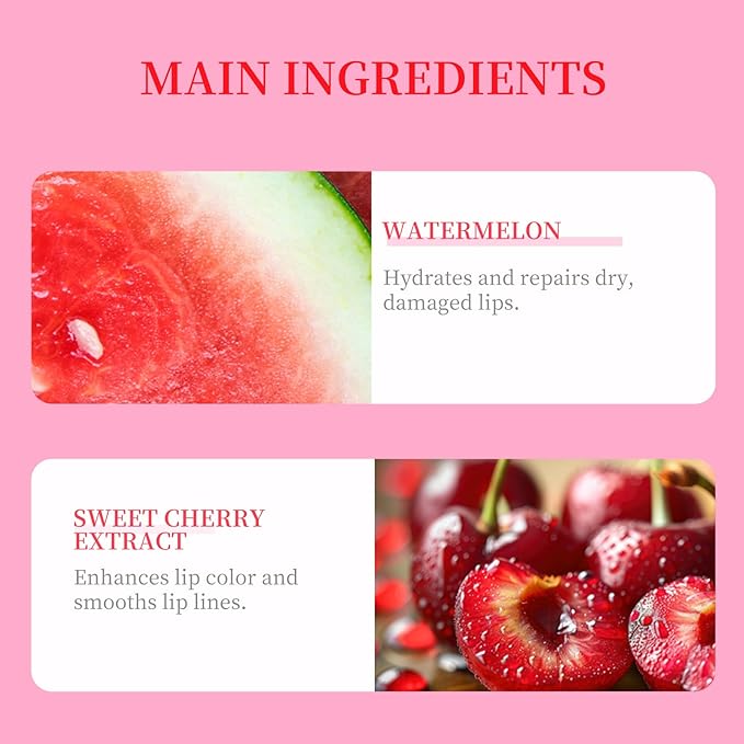 MOND'SUB Dual-Color Watermelon & Cherry Lip Mask - Overnight Dry Damaged Lip Nourishment - Hydrating Care with Fruit Extracts - Moisturizer for Plump, Smooth Lips(Watermelon + Cherry)