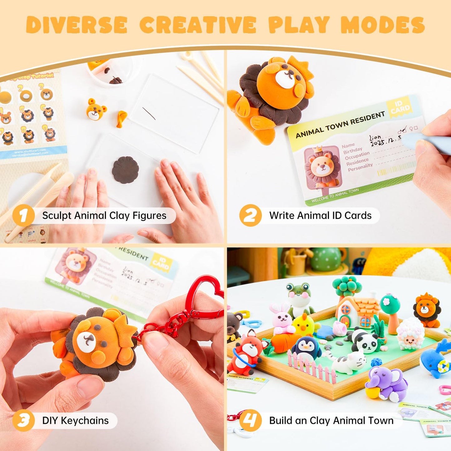 Shuttle Art Air Dry Clay for Kids - Zoo Town, 55 PCS Modeling Clay Kit with Sculpting Tools and Tutorials, Safe & Non-Sticky, Craft Gifts for Boys & Girls