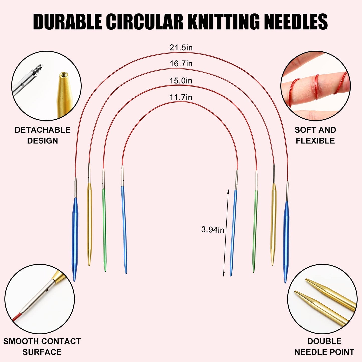 57 PCS Knitting & Crochet Kit, Aluminum Circular Knitting Needles Set 3.0mm–10.0mm with 4 Flexible Cables, Crochet Hooks & Accessories, Beginner Craft Starter Kit with Storage Case