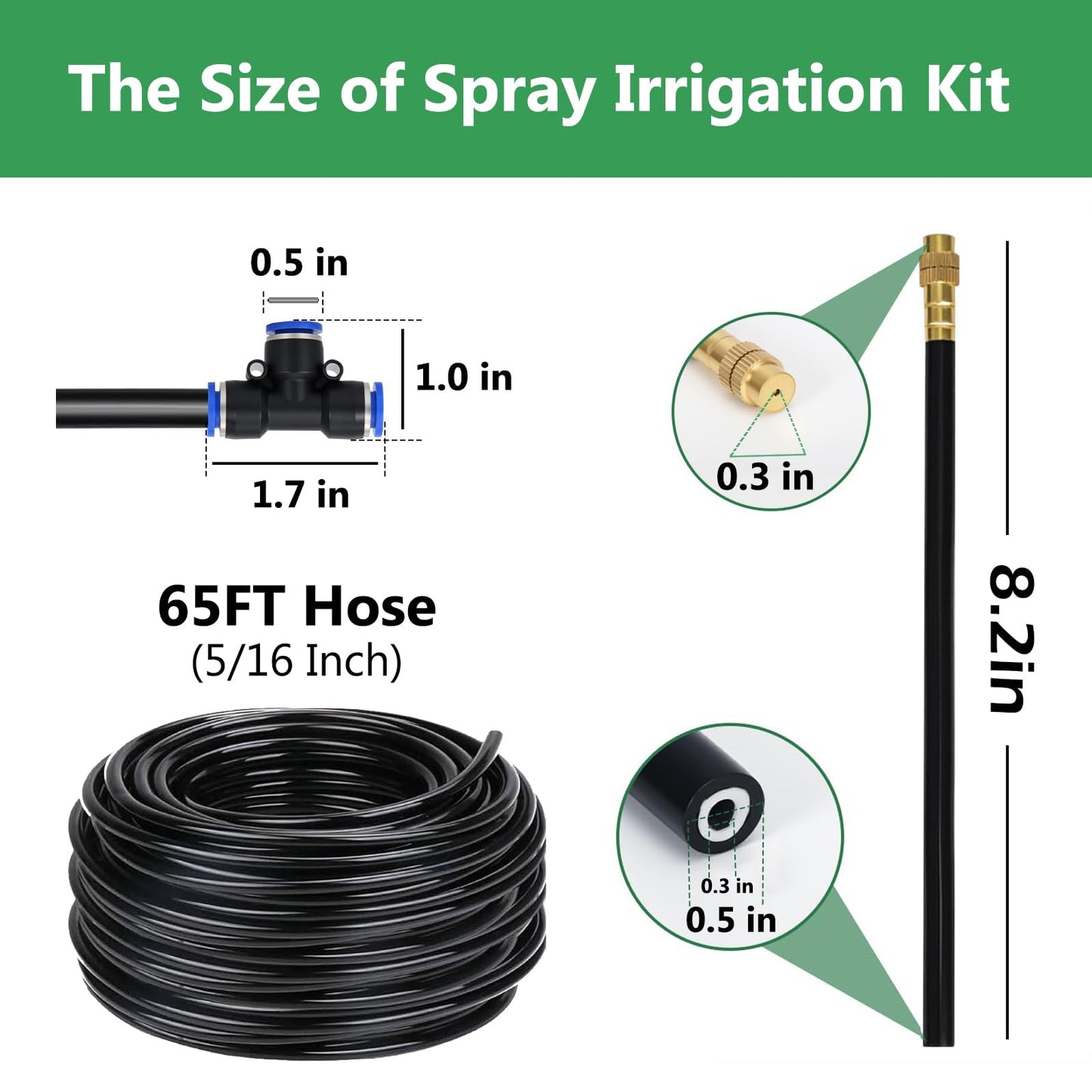 65FT 5/16 Inch Drip Irrigation System for Garden, 2025-Upgrade High-Flow Garden Watering Kit with 20 Adjustable Copper Nozzles, Even Water Distribution for Lawn & Greenhouse