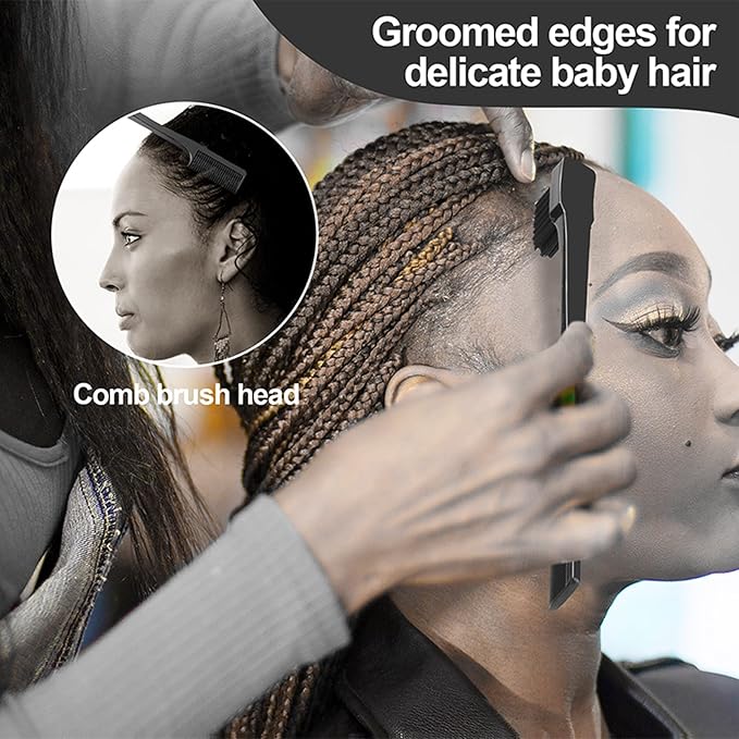 SWEET VIEW 3 Pcs Slick Back Hair Brush, Rat Tail Comb, Edge | Bristle Brush, Hair Accessories for Girls, Kids, Toddlers Sleek Ponytail/Bun, Edge Control and Smoothing Baby Hair & Flyaways