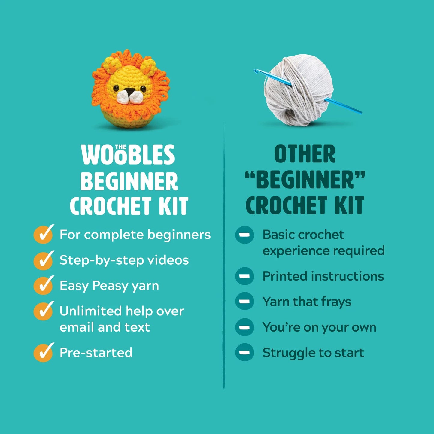 The Woobles Beginners Crochet Kit with Easy Peasy Yarn as seen on Shark Tank Bundle - with Step-by-Step Video Tutorials - Kiki The Chick and JoJo The Bunny