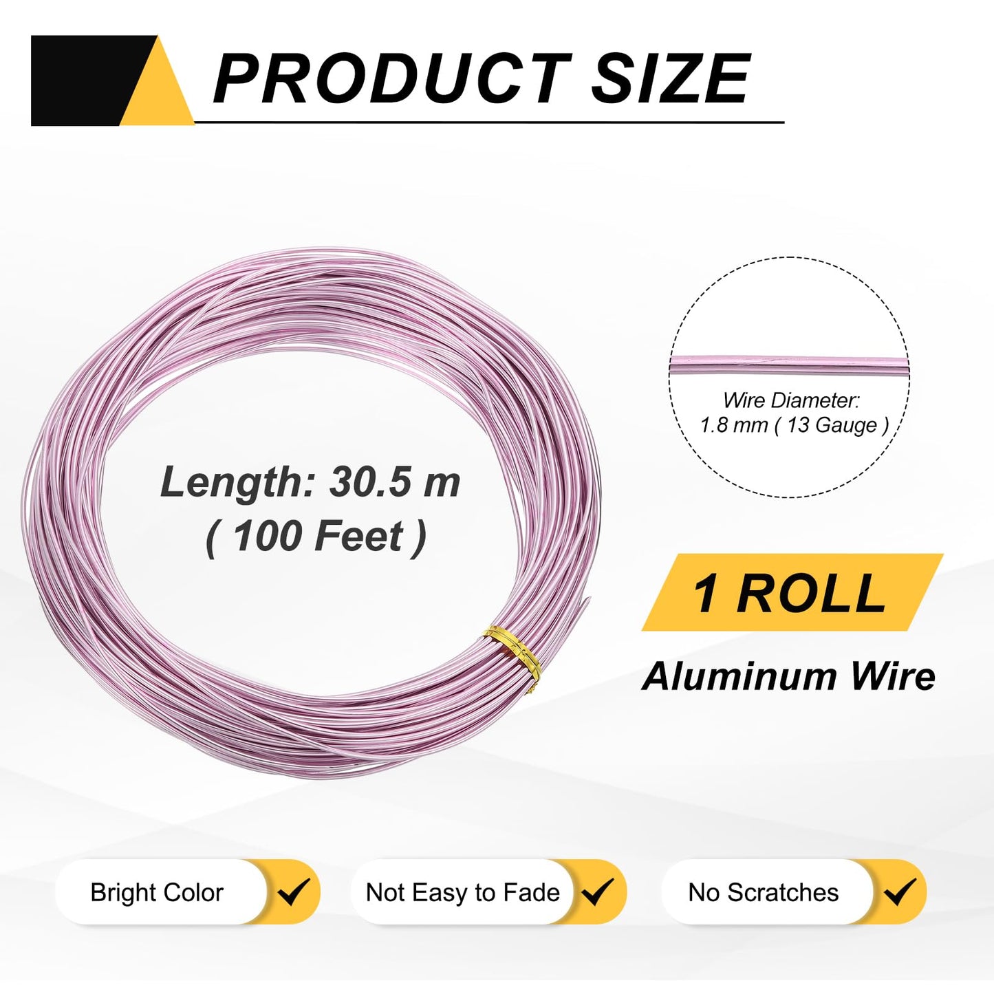 MECCANIXITY 13 Gauge 1.8mm Aluminum Wire, 100 Feet Bendable Metal Craft Armature Wire for Jewelry Making DIY Beading Floral Wreath Wrapping Sculpting, Light Pink