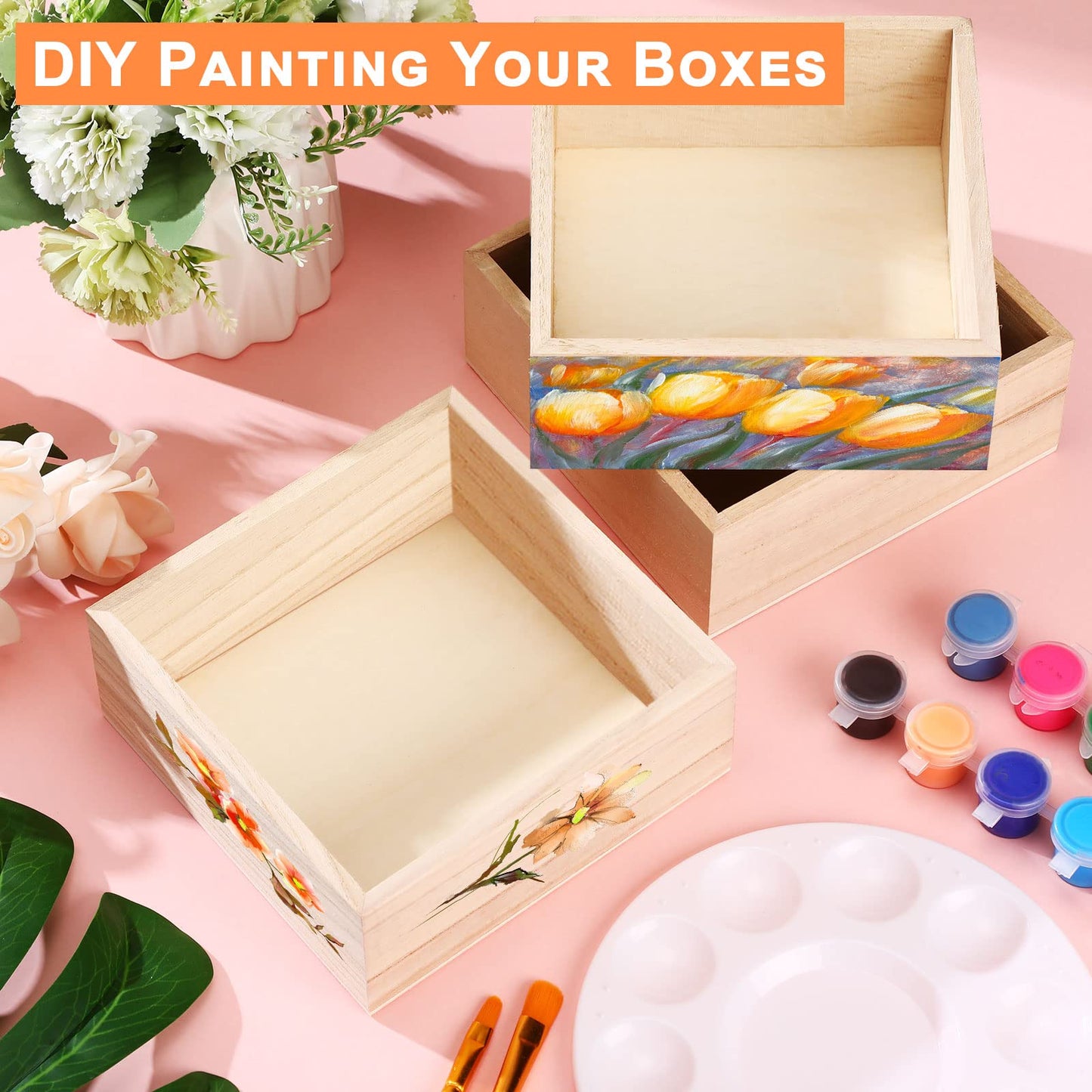 Yookeer 16 Pack Unfinished Wooden Box, 6 x 6 Inch Square Rustic Wooden Box Craft Storage Organizer for Storage, Art Collectibles, Home Decor, Desktop Decor, Plant Pot, Drawer, DIY Craft