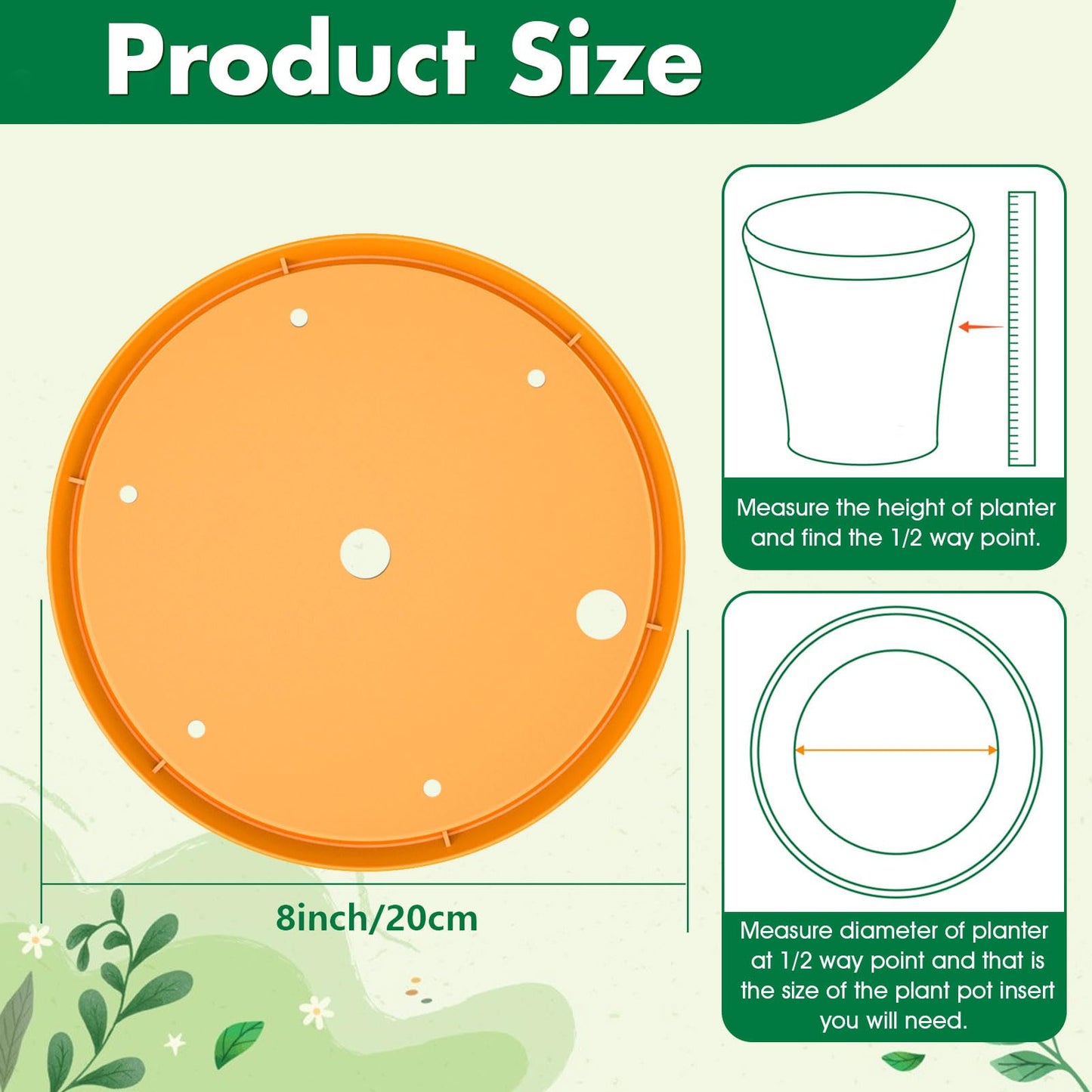 Tryitsbest Round Planter Insert for Large Pots, 8" Tall Flower Pot Fillers for Planters with Drainage Holes for Indoor Outdoor Gardening Plants Container (1 Pack, 8 inch)