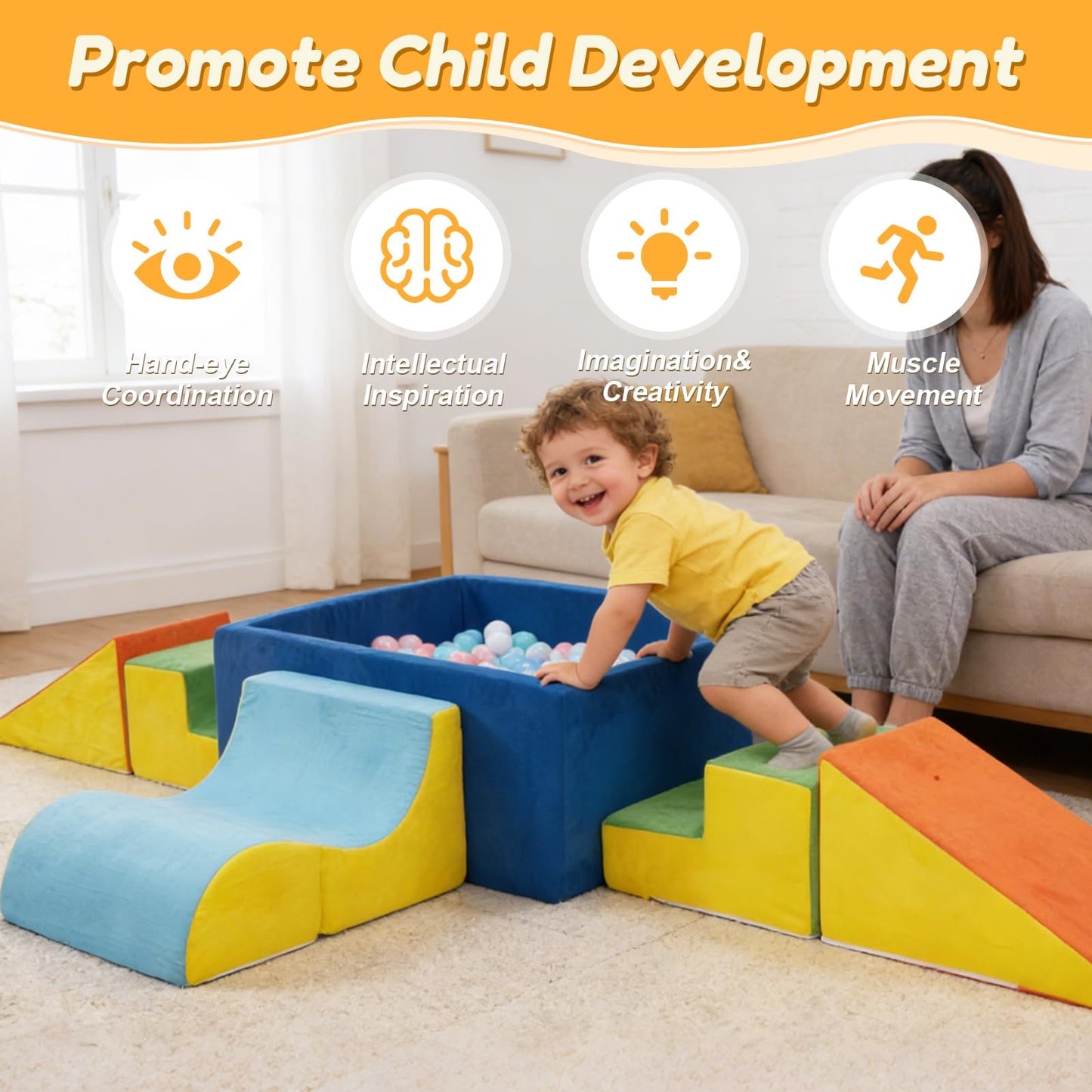 STAOLENE Soft Foam Climbing Blocks with Ball Pit, 6PCS Color Indoor Climbing Toys for Toddler, Climb and Crawl Activity Play Set, Play Gym for Child Development (Balls not Included)