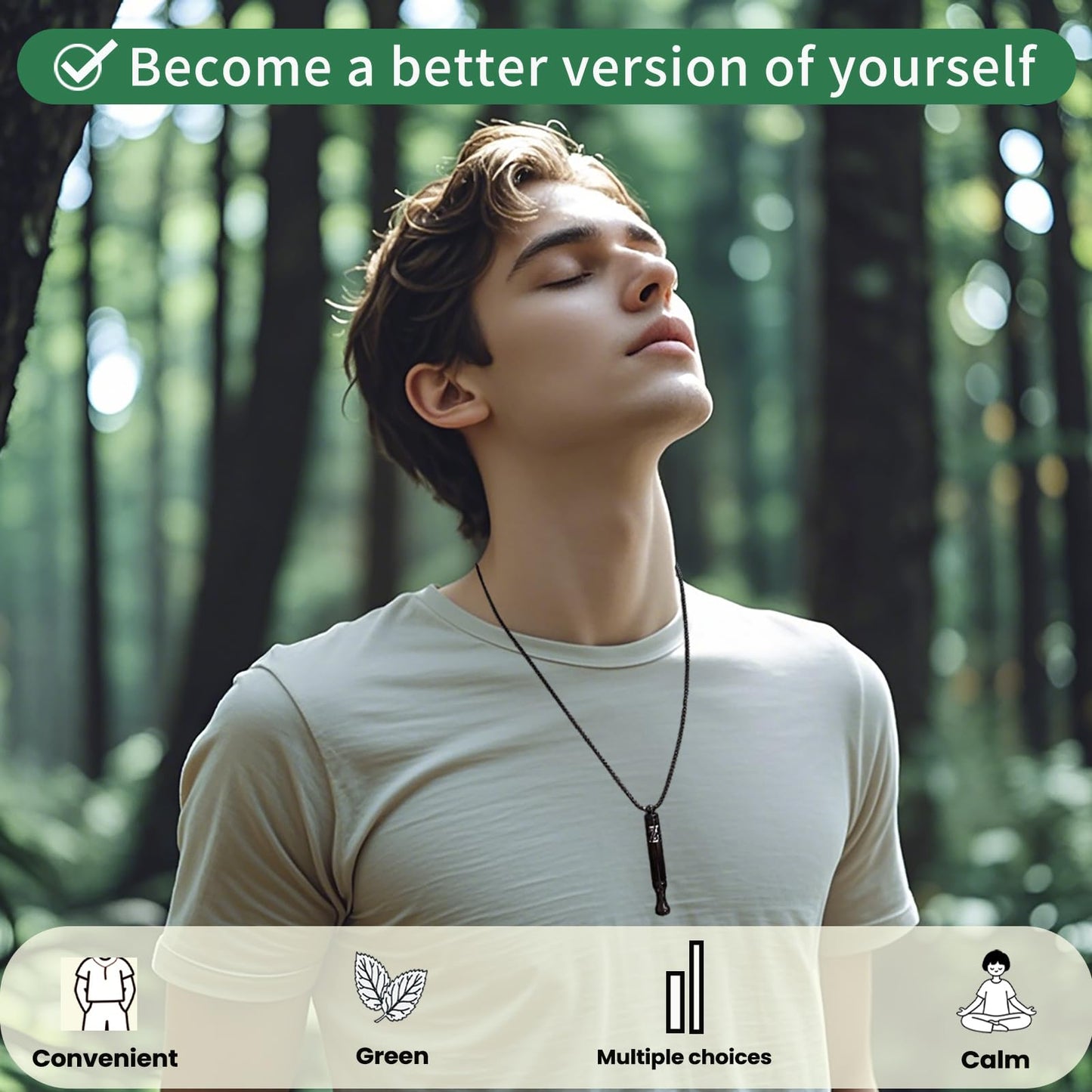 Quit Smoking Breathing Necklace V2,Breathing Necklace for Fidget Relief and Stress Relief,Naturally Switch from Bad Habits, Stop Smoking Aid for Anxiety Relief,Includes 6 Flavor core