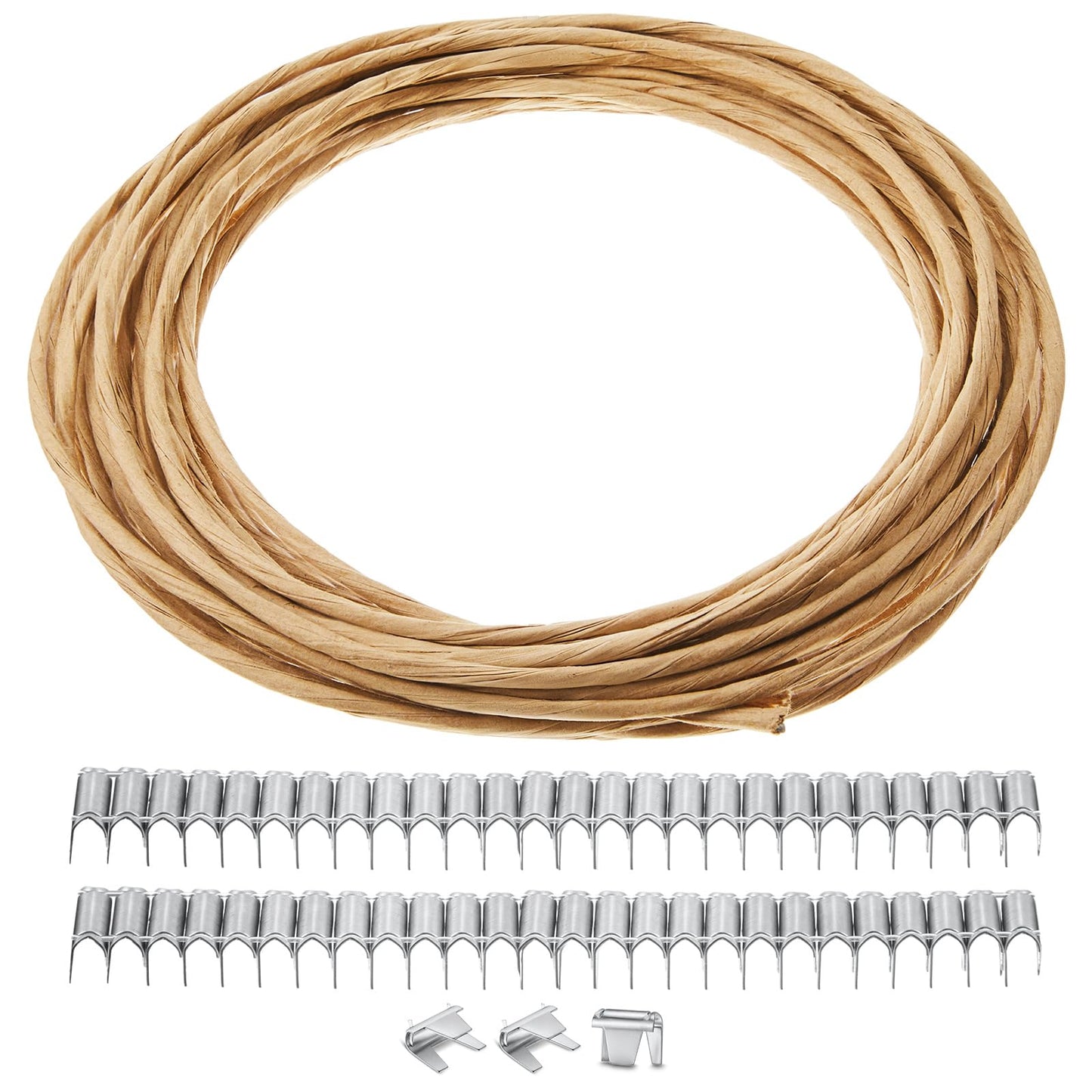 MorningRo Upholstery Stay Wire for Sofa Furniture Springs 40ft Paper Wrapped Wire 9 Gauge with 80 Clips Upholstery Supply Spring Repair Kit