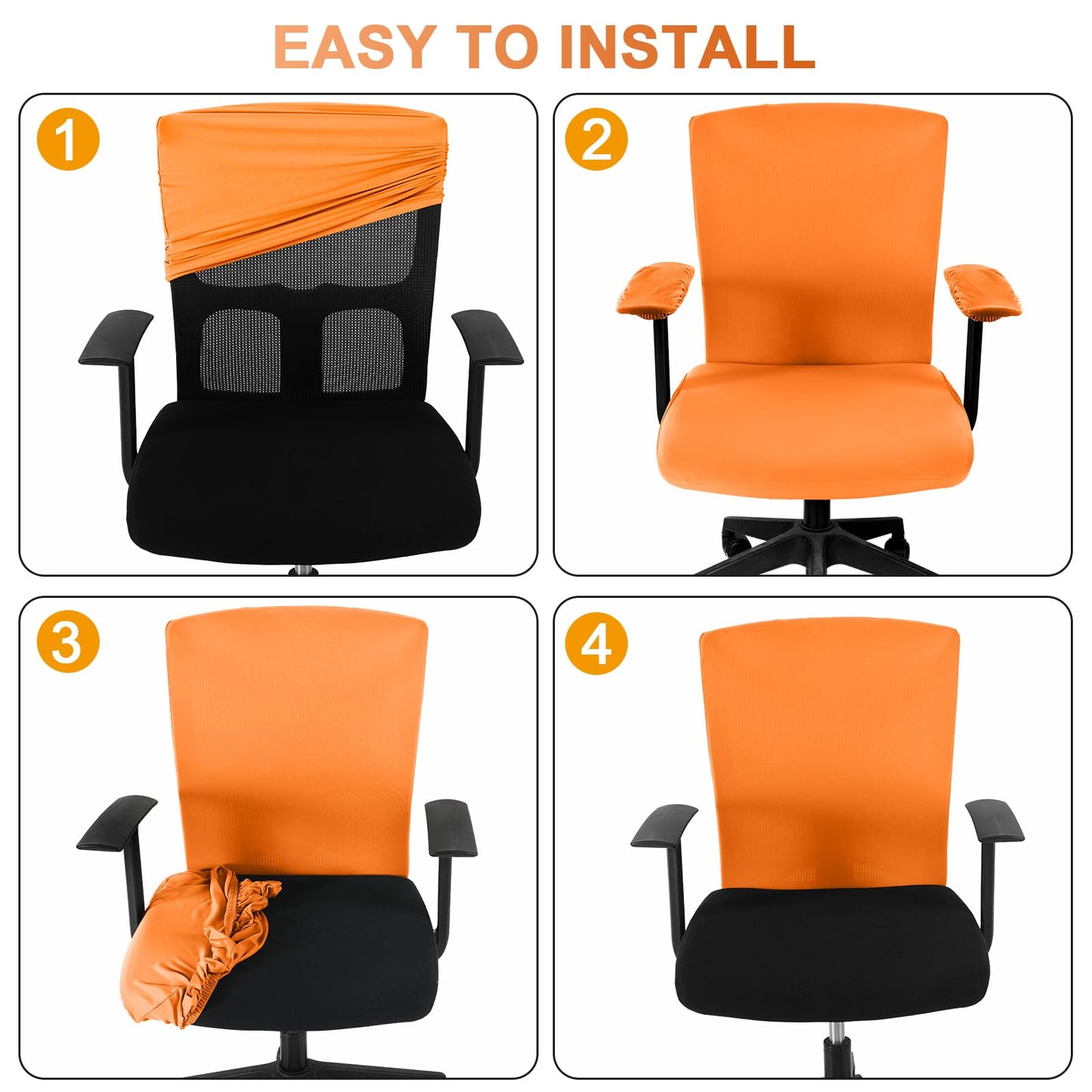 Tallew 4 Pcs Office Chair Covers Set Computer Universal Protective Stretchable Chair Seat Covers Desk Armrest Cover Pads Office Cushion Backrest for Rotating(Regular,Orange)