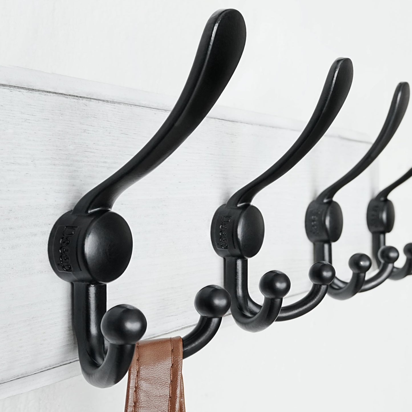 Dseap Coat Rack Wall Mounted - 5 Tri Hooks, Heavy Duty, Wooden Wall Coat Hanger Coat Hook for Clothes Hat Jacket Clothing, White & Black