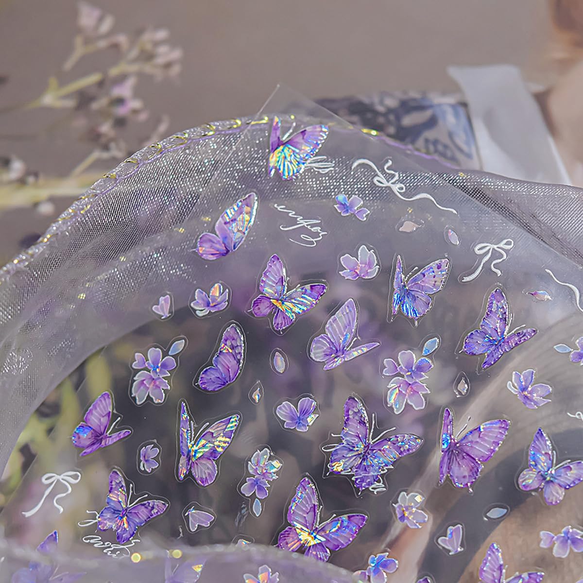 Purple Butterfly Nail Stickers Butterfly Nail Art Stickers Holographic Nail Decals Cute Stickers for Nails Designs Self Adhesive Nail Art Supplies & Decorations for Women Girls 1 Sheet