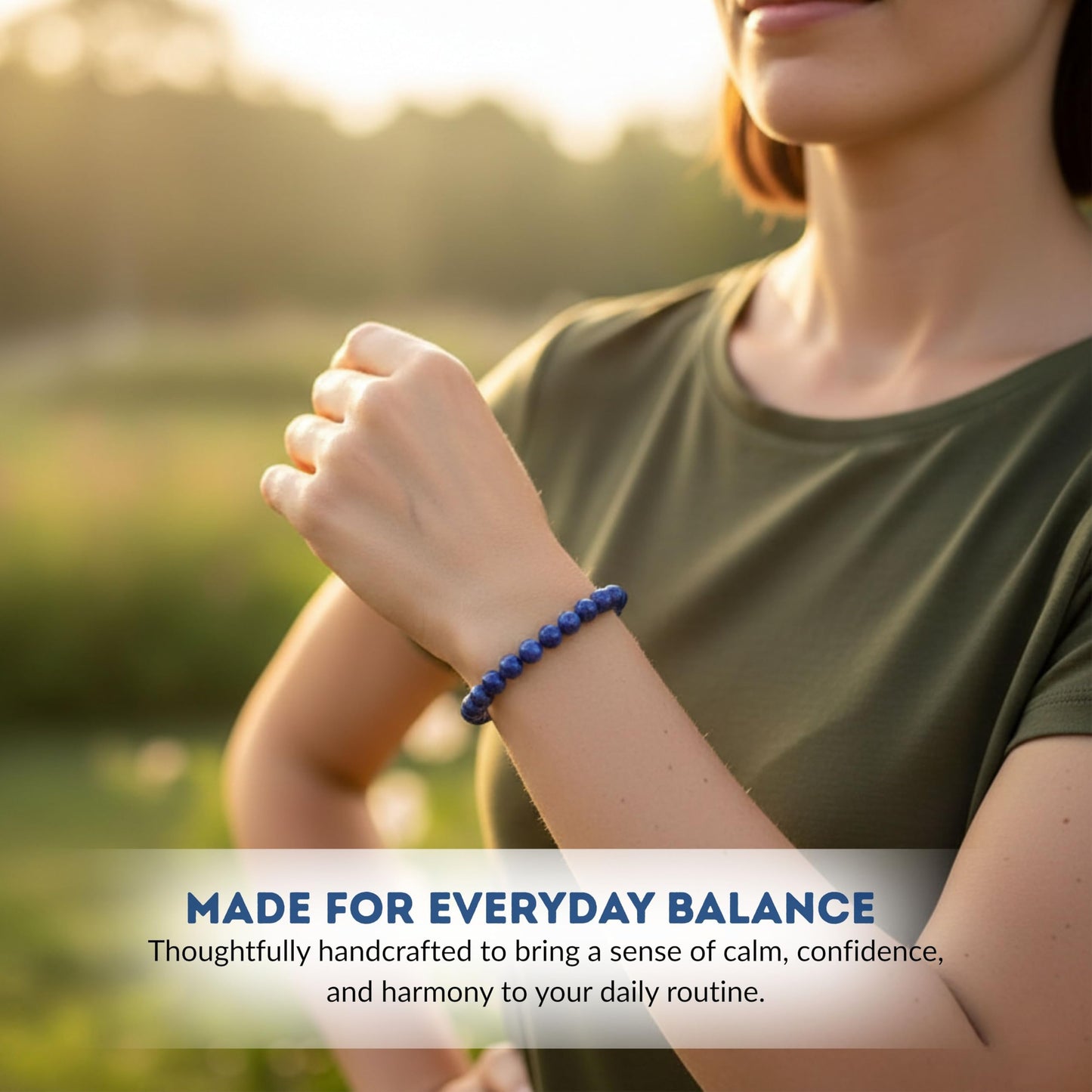 Cherry Tree Collection Lapis Bracelet – Genuine Blue Lapis Lazuli Beaded Bracelet, Handmade 8mm Stone Bracelet for Men & Women, Healing & Positive Energy, Sizes S/M/L, Gift Ready (Medium)