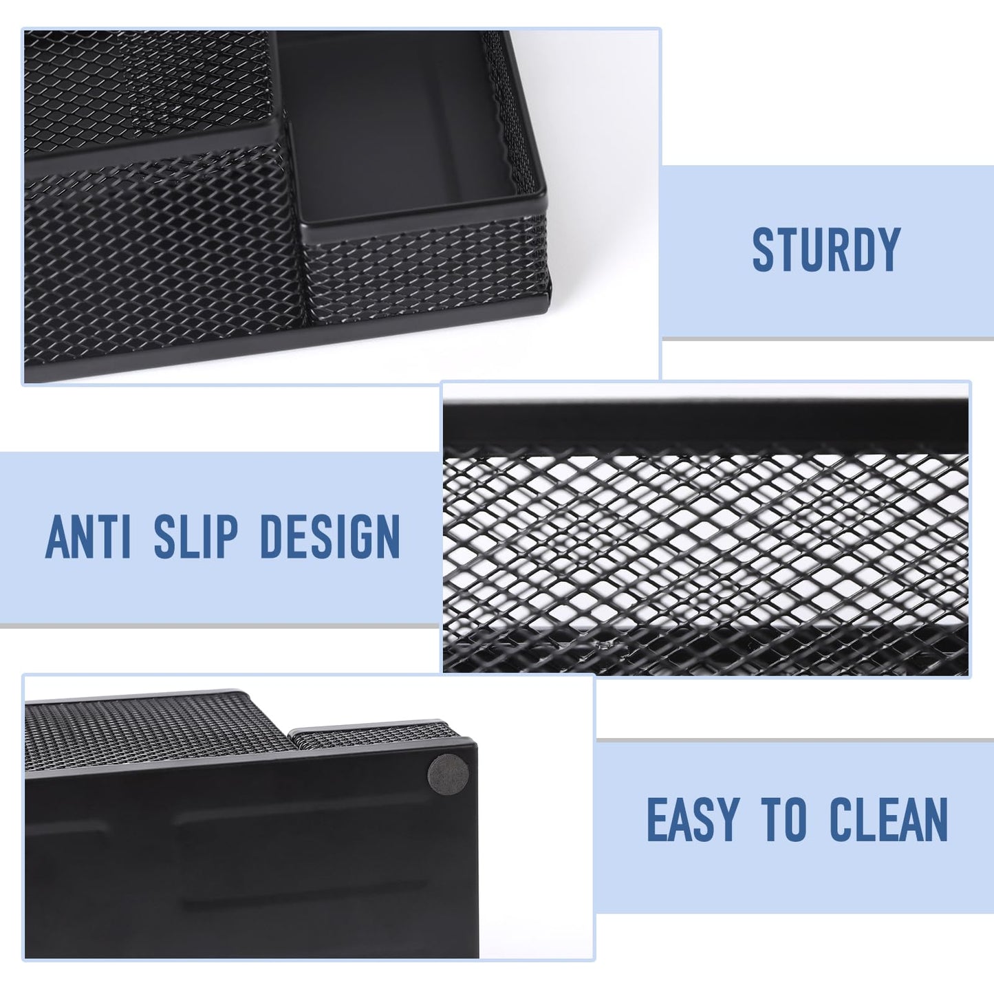 Ludato Desk Organizers Pen Holder for Desk, 4 Compartments Black Mesh Pen Holder Storage for Office Desk Accessories