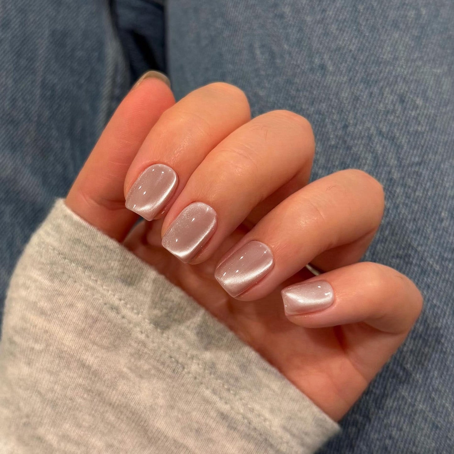 SXVME Short Press On Nails Square - Cat Eye Nude Pink Fake Nails Acrylic Press ons Glue on Nails Opaque Glitter Short False Nails in 30 Pcs for Women