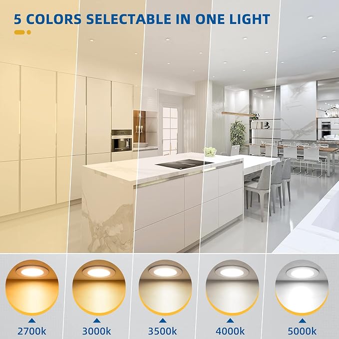 8 Pack 4 inch Recessed Lighting, Ultra-Thin LED Canless Recessed Lighting, Retrofit Dimmable Recessed Lights, 2700K/3000K/3500K/4000K/5000K Selectable,1200LM 12W - ETL & Energy Star Certified