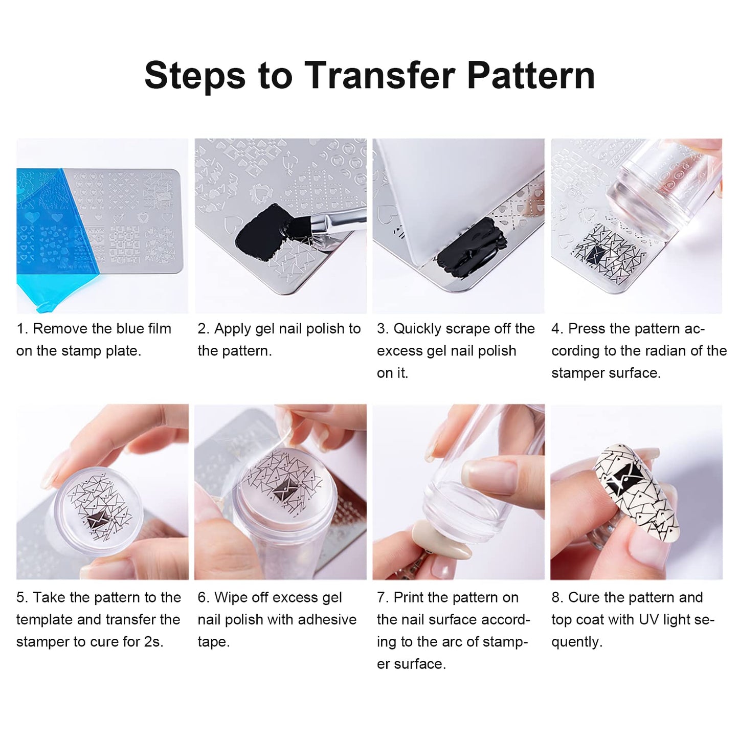 SAGEBIO 8PCS Nail Art Stamper Clear Silicone Nails Stamping Jelly with Scraper Transparent Visible Body DIY Manicure Nail Art Tool Q