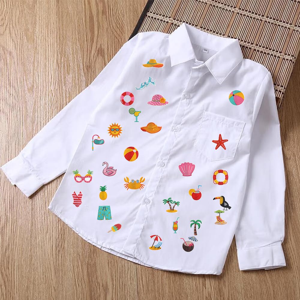 33 PCS Summer Iron on Patches Funny Beach Theme Bikini,Sunglasses,Hat,Coconut Embroidered Applique Sew on Patches for Backpacks,Pants,Clothes,Jeans,Bags,Jackets,Vests,Coat,Uniforms