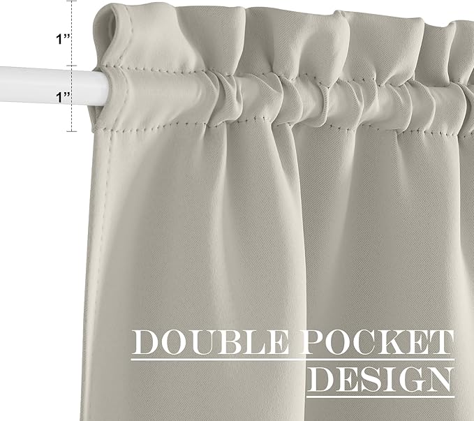 NICETOWN 50 inches Long Curtains with Tieback for Living Room Window, Thermal Insaulted Door Shade for Kitchen Front Back Glass Classroom, 1 Panel Door Blind, 25 inches Wide, Natural