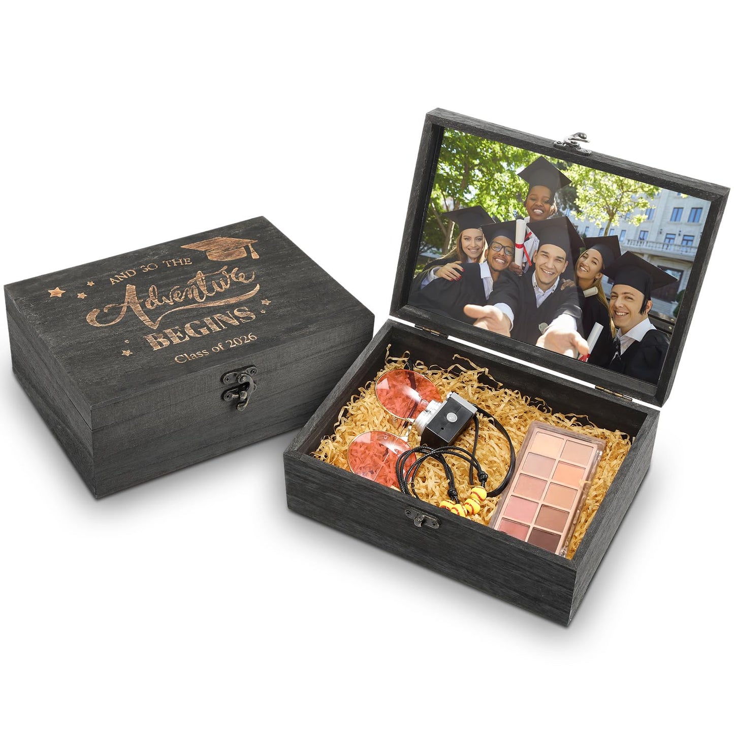BreezeHug 2 Pcs Class of 2026 Graduation Keepsake Box Senior 2026 Gift Memory Chest Wooden Box with Hinged Lid Engraving Graduation Gift Boxes for Him or Her Graduate Grad Keepsake Memory Storage