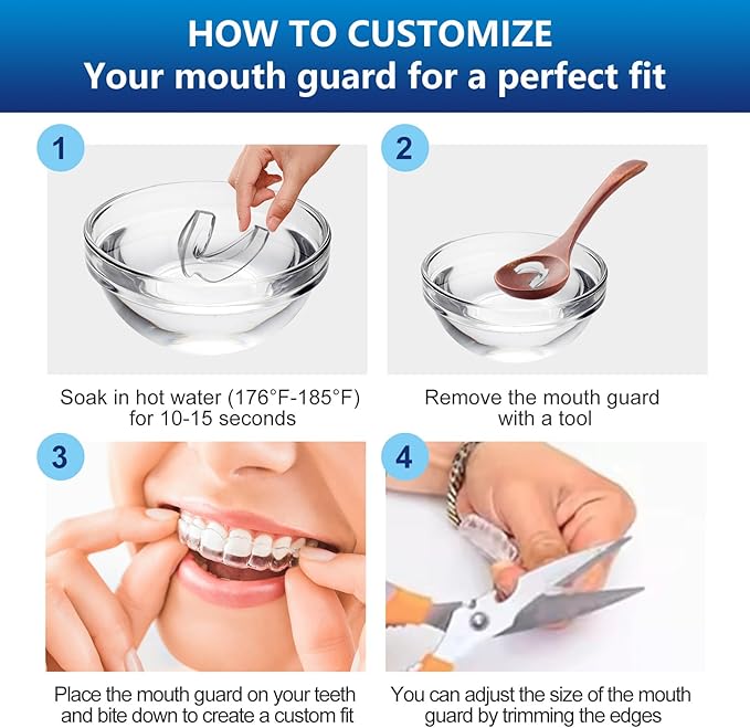 Mouth Night Guards for Teeth Grinding, Mouthguards for Grinding of Teeth, Mouth Guard for Clenching Teeth at Night with 12 Cleaning Tablets